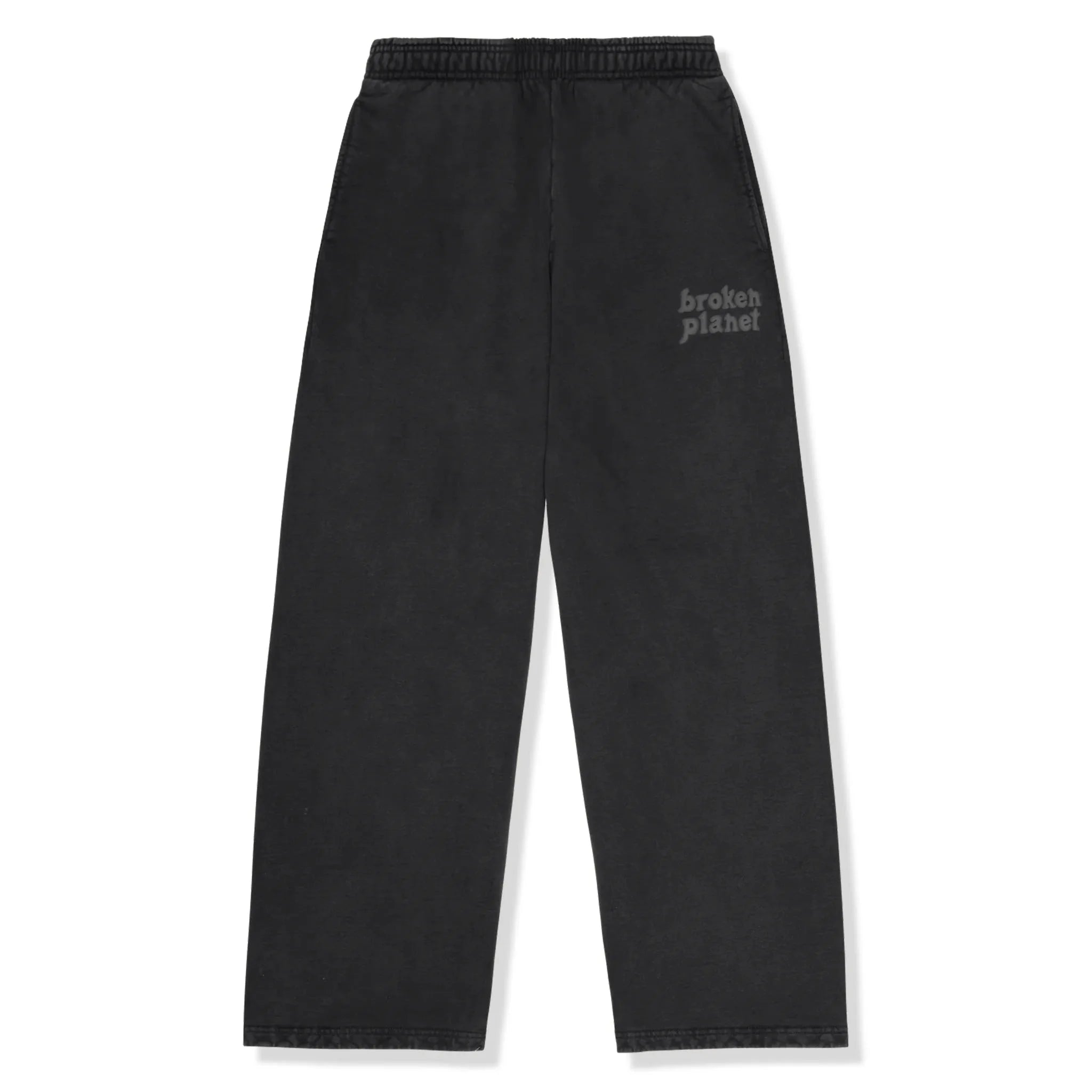 Front view of Broken Planet Basics Wide Leg Washed Midnight Black Sweatpants