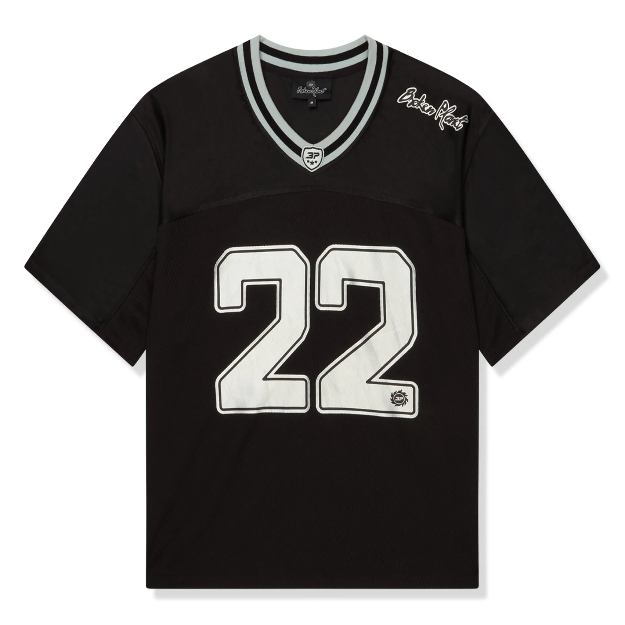 Front view of Broken Planet Black Silver Football Jersey BP-CS25-AFJ-BLACK_SILVER