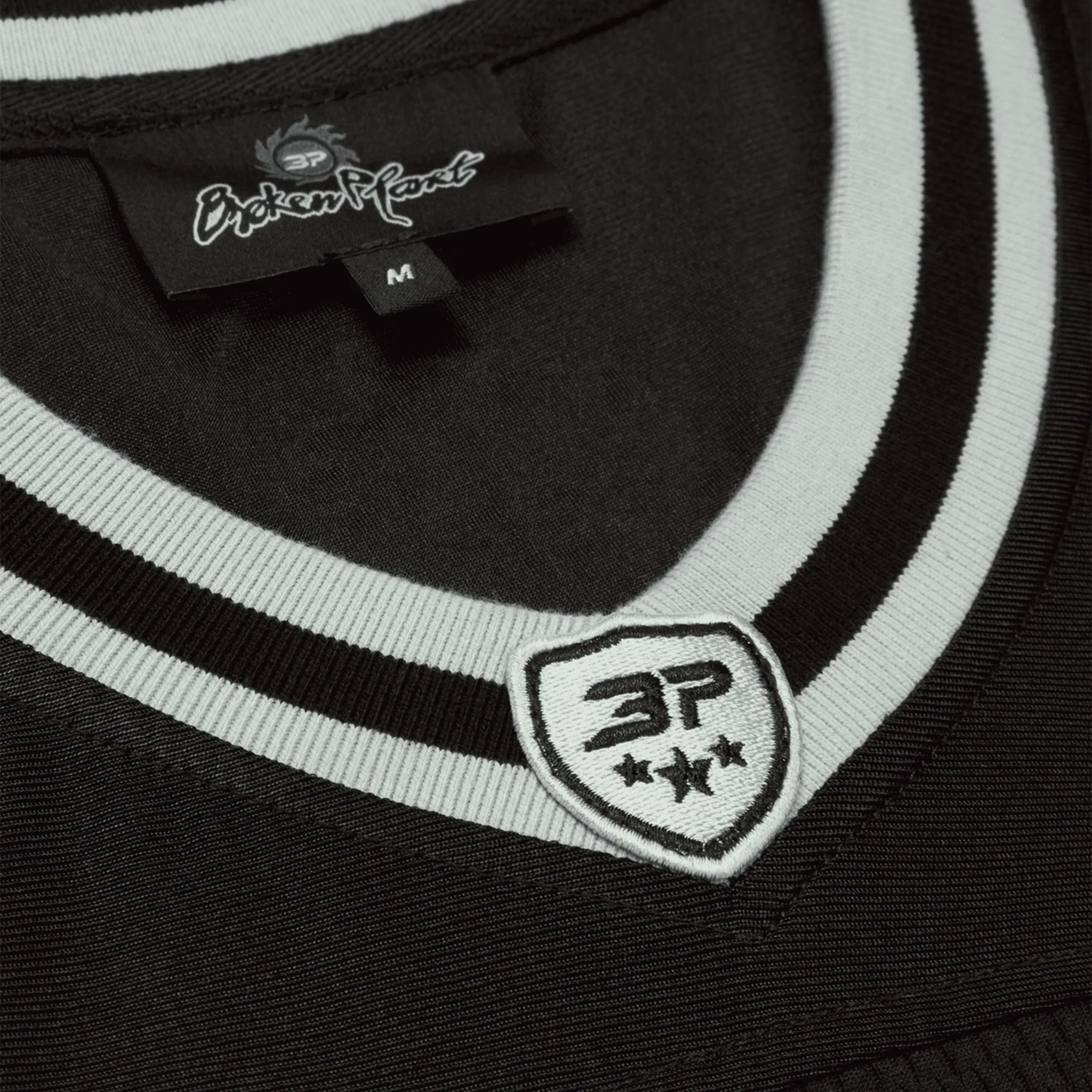 Neck view of Broken Planet Black Silver Football Jersey BP-CS25-AFJ-BLACK_SILVER