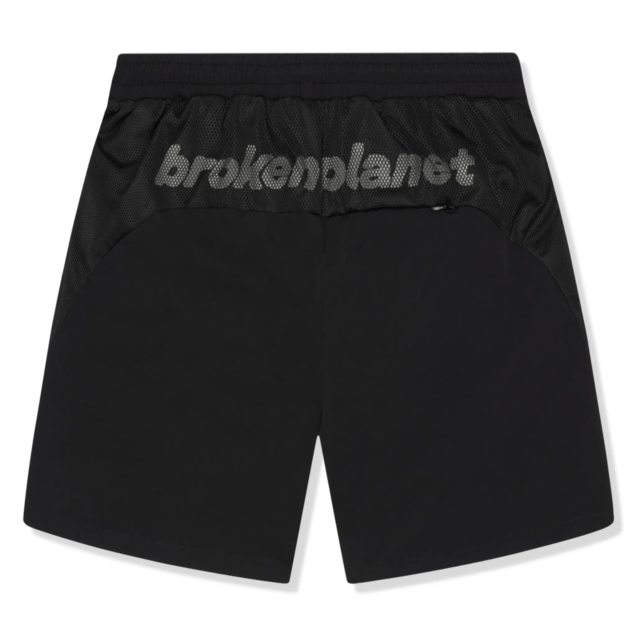 Back view of Broken Planet Black Swimming Shorts