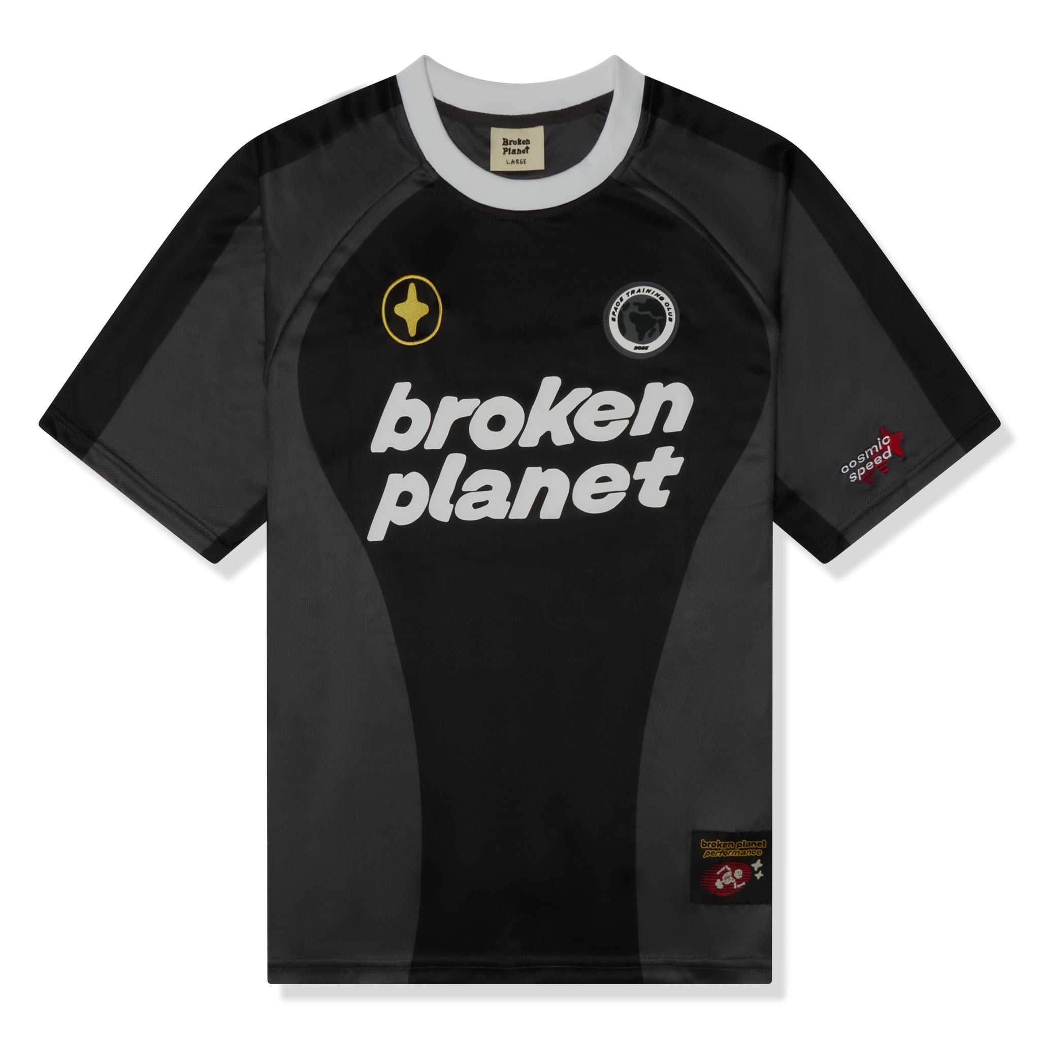 Broken Planet Cosmic Speed Football T Shirt Black Grey & BP-FT-BLACK/GRAY