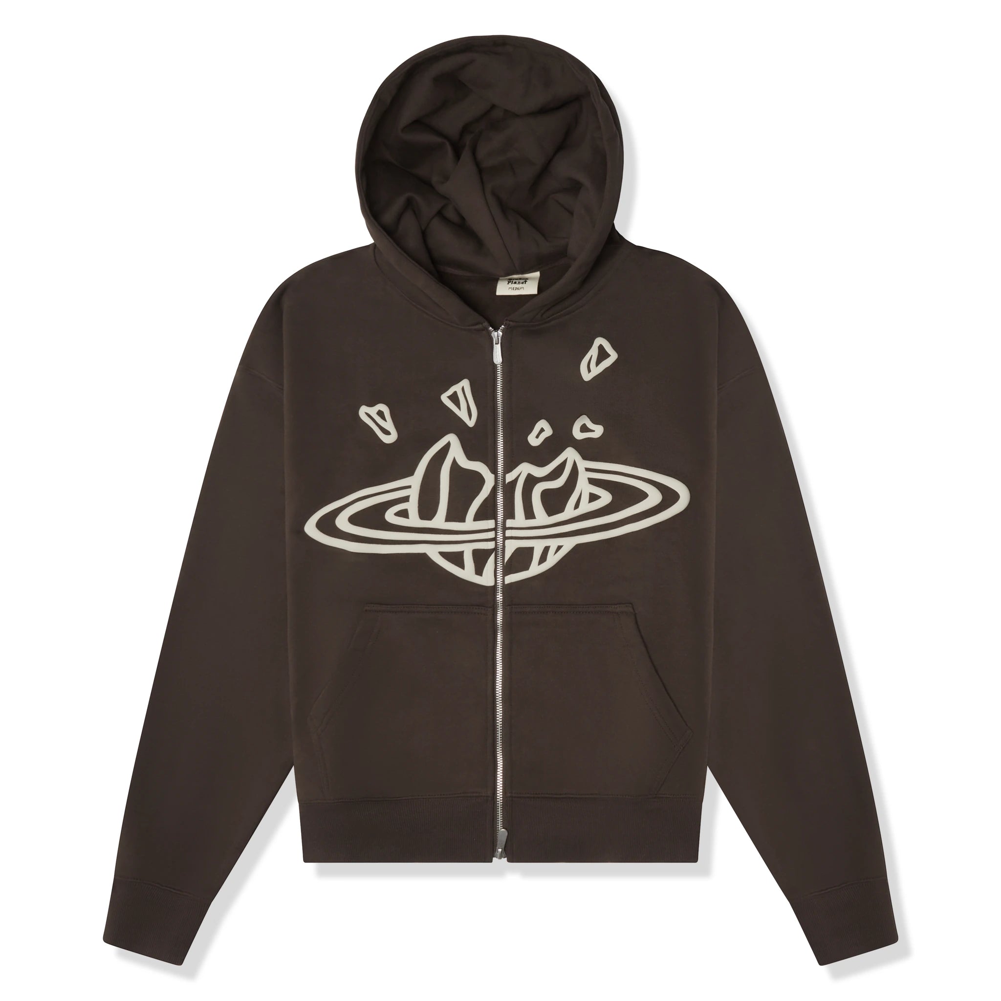 Front view of Broken Planet Dark Brown Zip-Up Hoodie BP-OS-ZU-DARK_BROWN