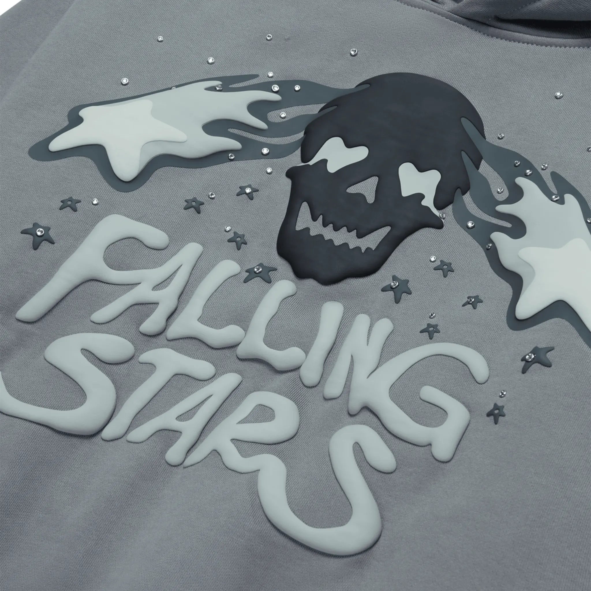 Detail view of Broken Planet Falling Stars Dark Gray Hoodie