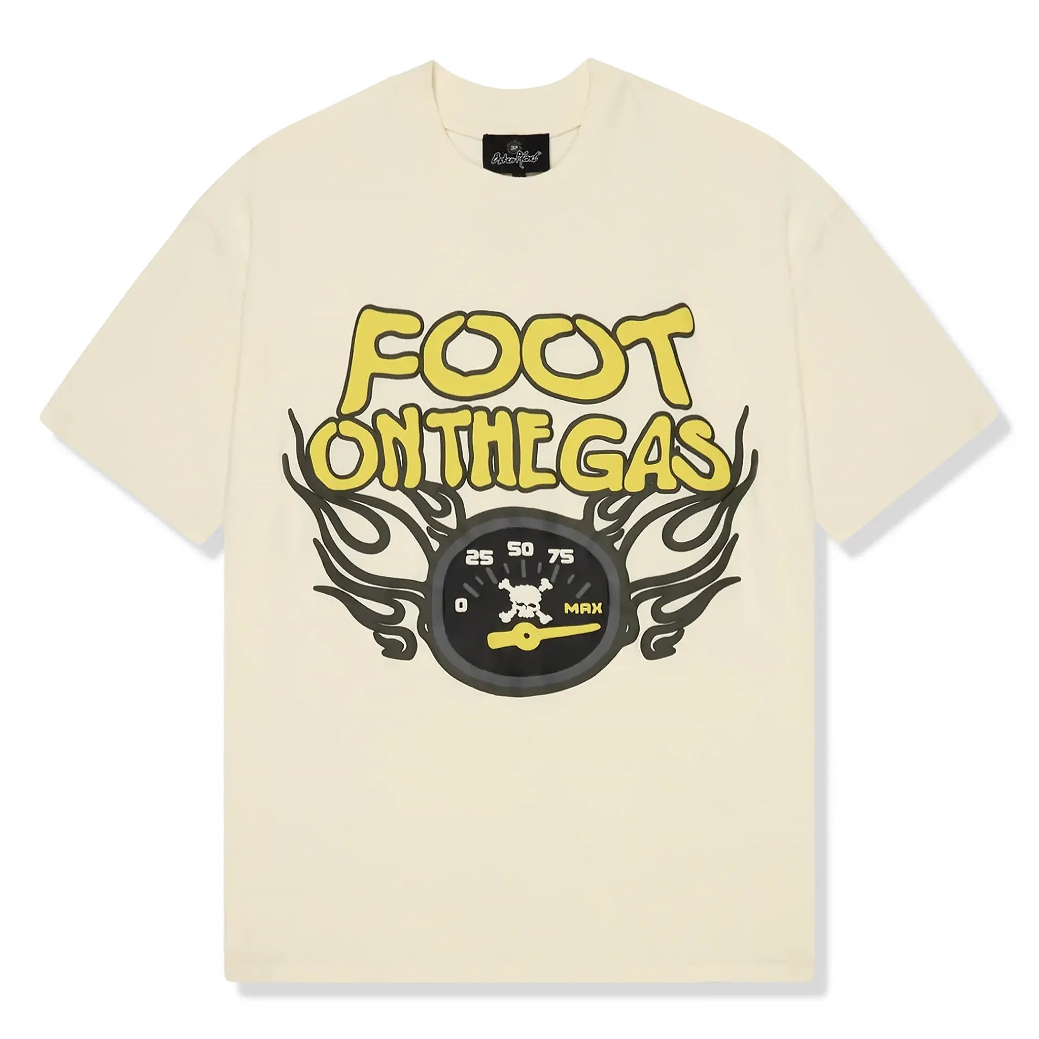 Front view of Broken Planet Foot On The Gas Vanilla White T Shirt BP-FOTG-TS-V_WHITE