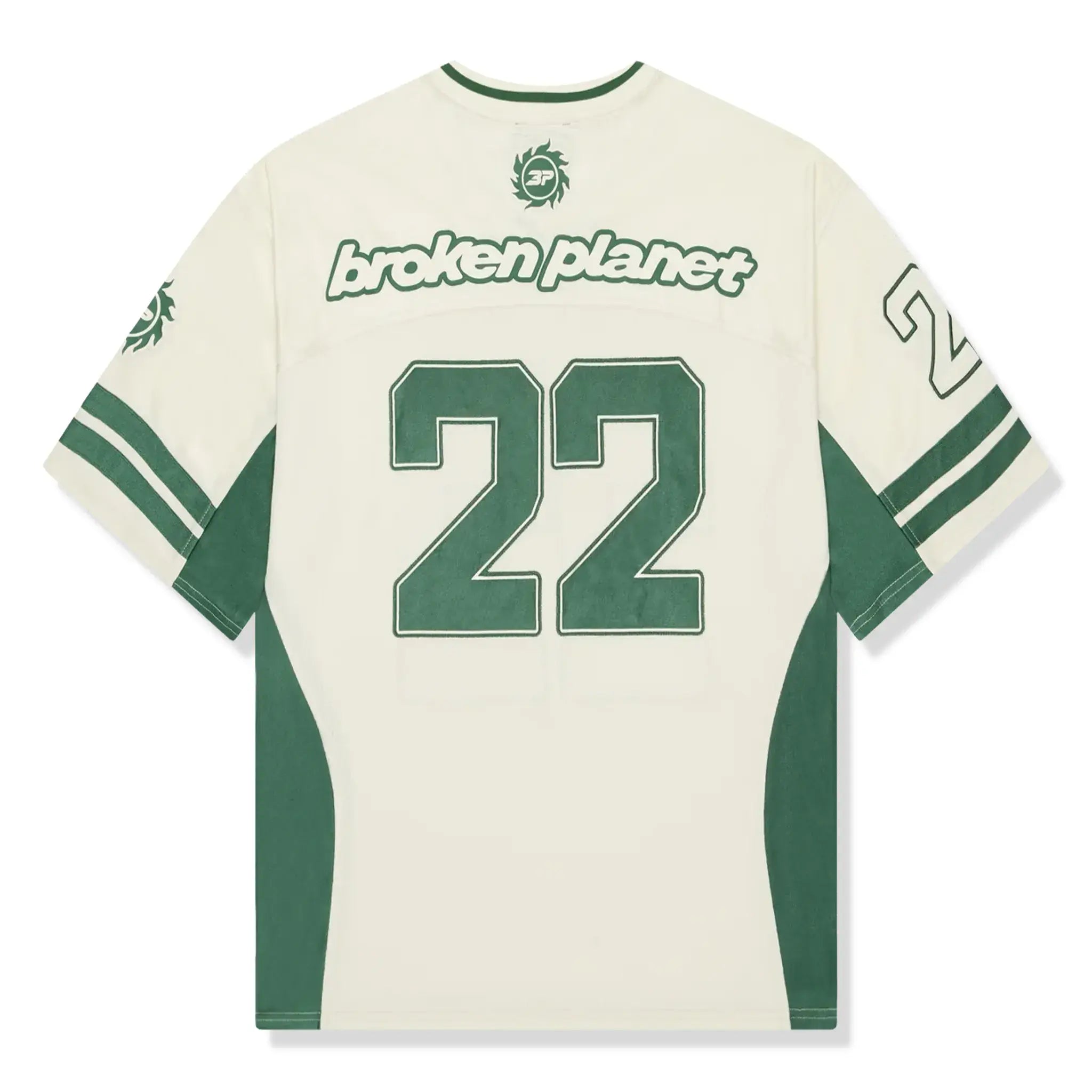 Back view of Broken Planet Football Green Cream Jersey