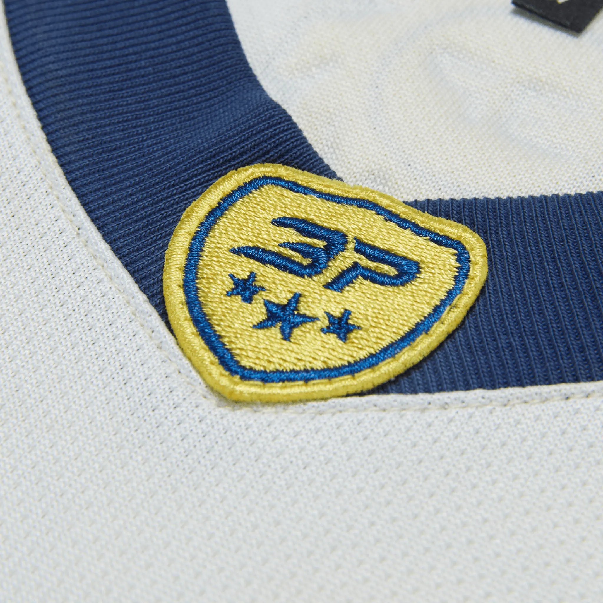 Detail view of Broken Planet Football White Blue Jersey