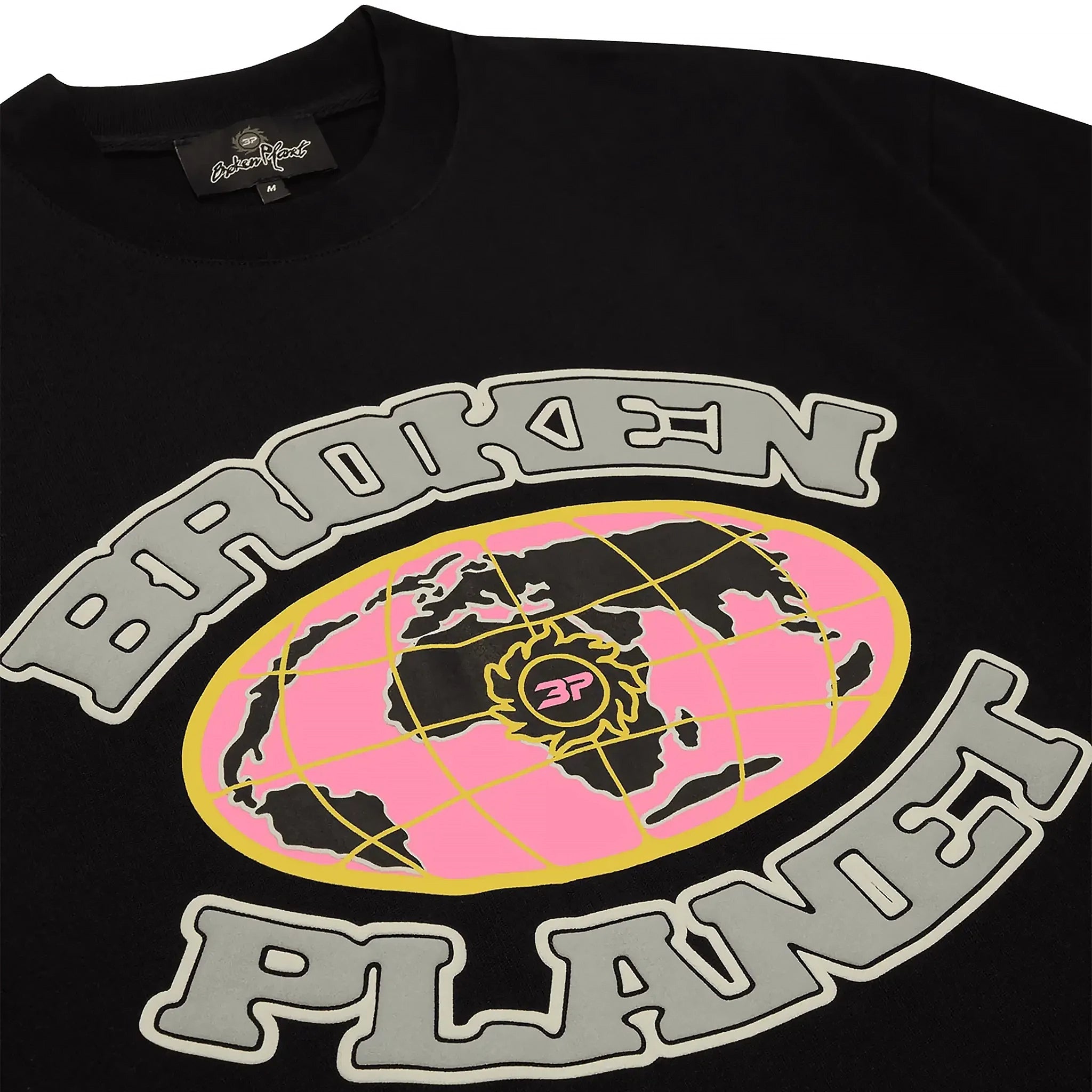 Front logo view of Broken Planet Grid Midnight Black T Shirt BP-GR-TS-M_BLACK