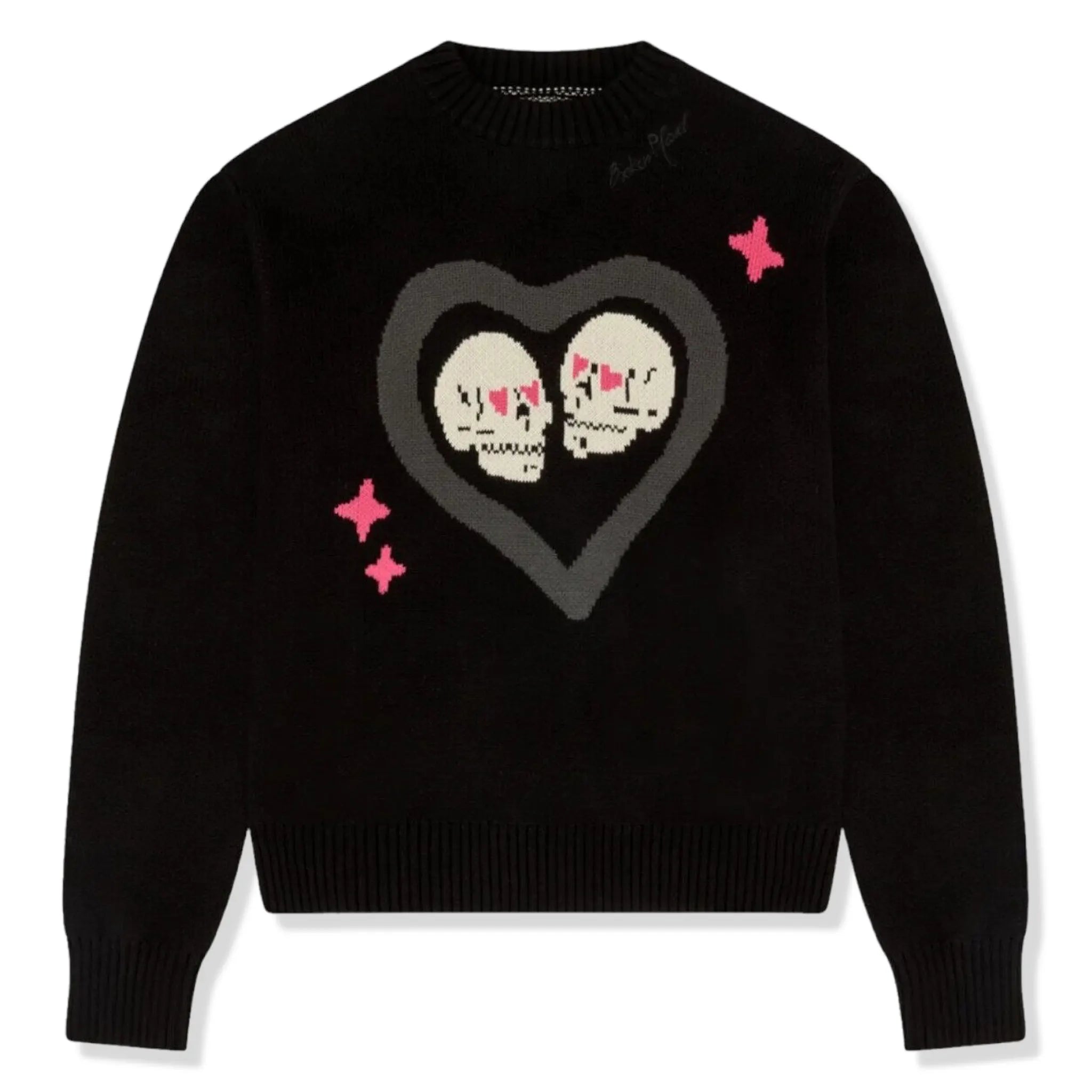 Front view of Broken Planet Hearts Are Made To Be Broken Midnight Black Knit Sweatshirt