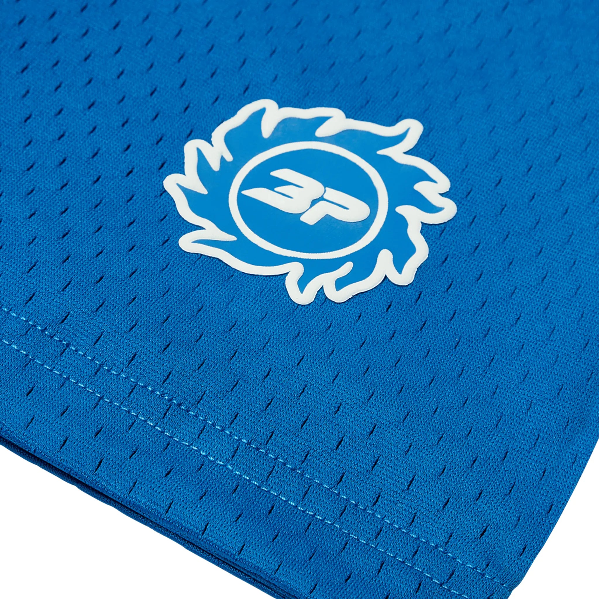 Logo detail view of Broken Planet Mesh Blue Shorts BP-SB24-MS-BLUE