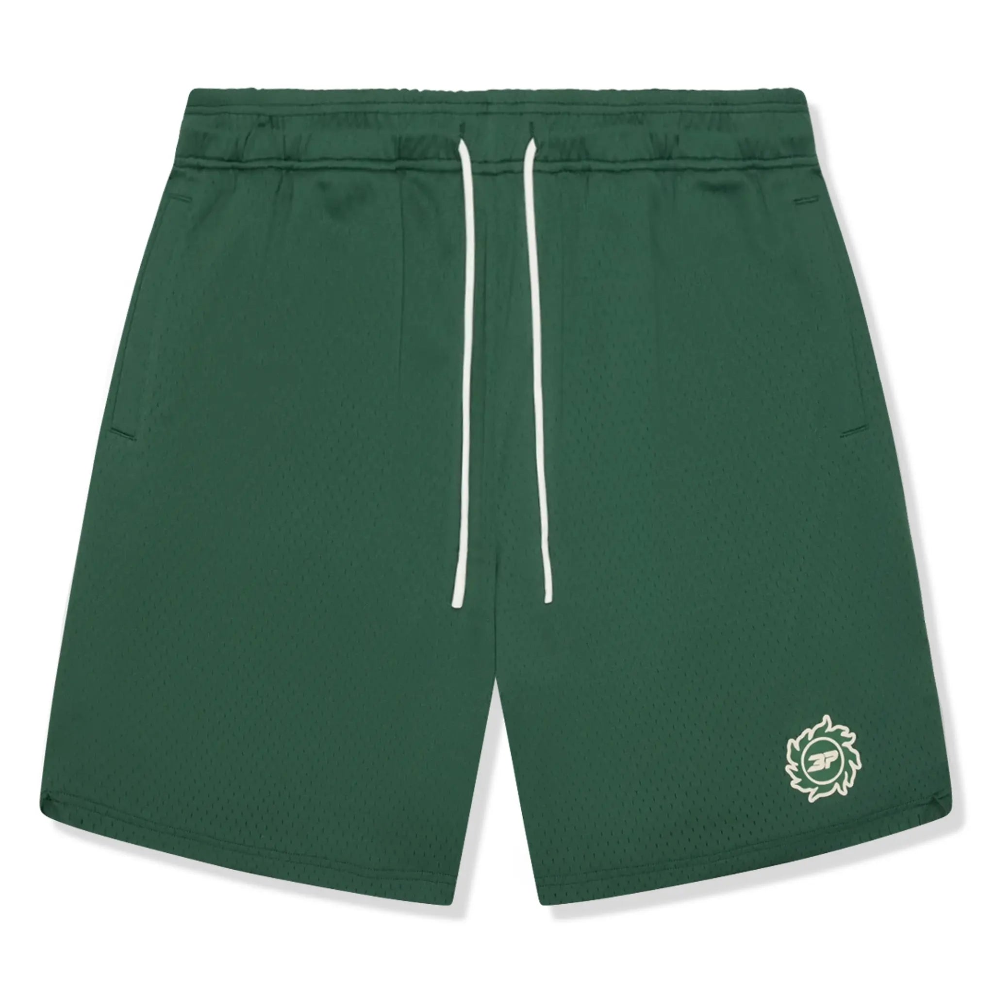 Front view of Broken Planet Mesh Green Shorts