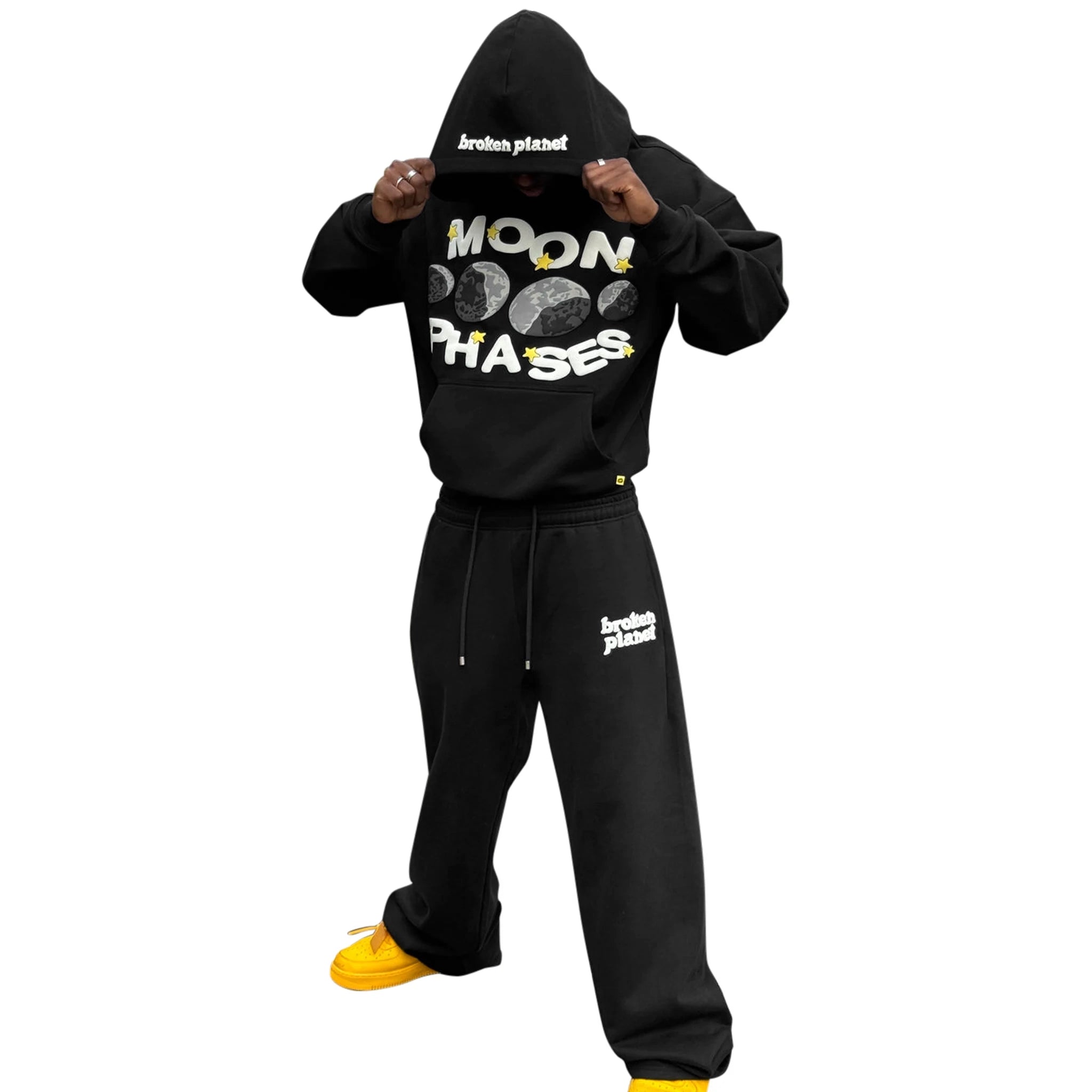 Model view of Broken Planet Midnight Black Moon Phases Hoodie