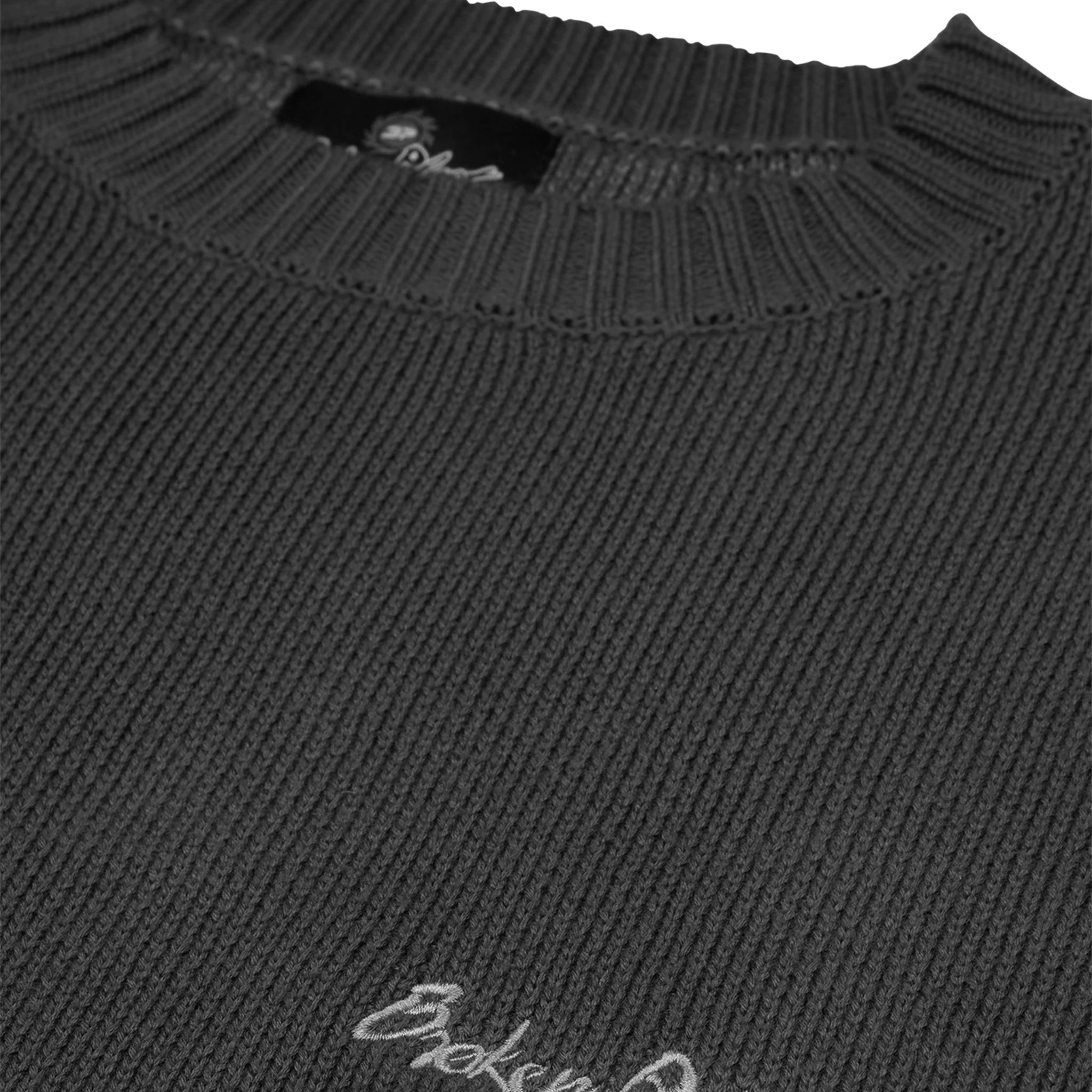 Neck view of Broken Planet Midnight Black Planet Knit Sweatshirt