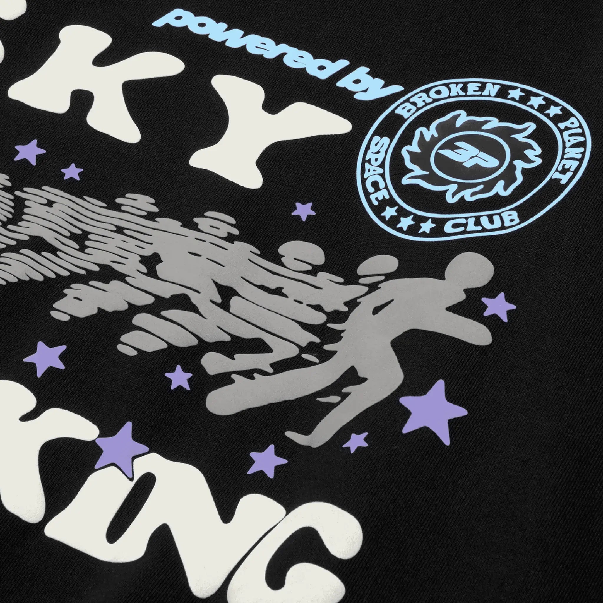 Detail view of Broken Planet Sky Walking Midnight Black Hoodie 