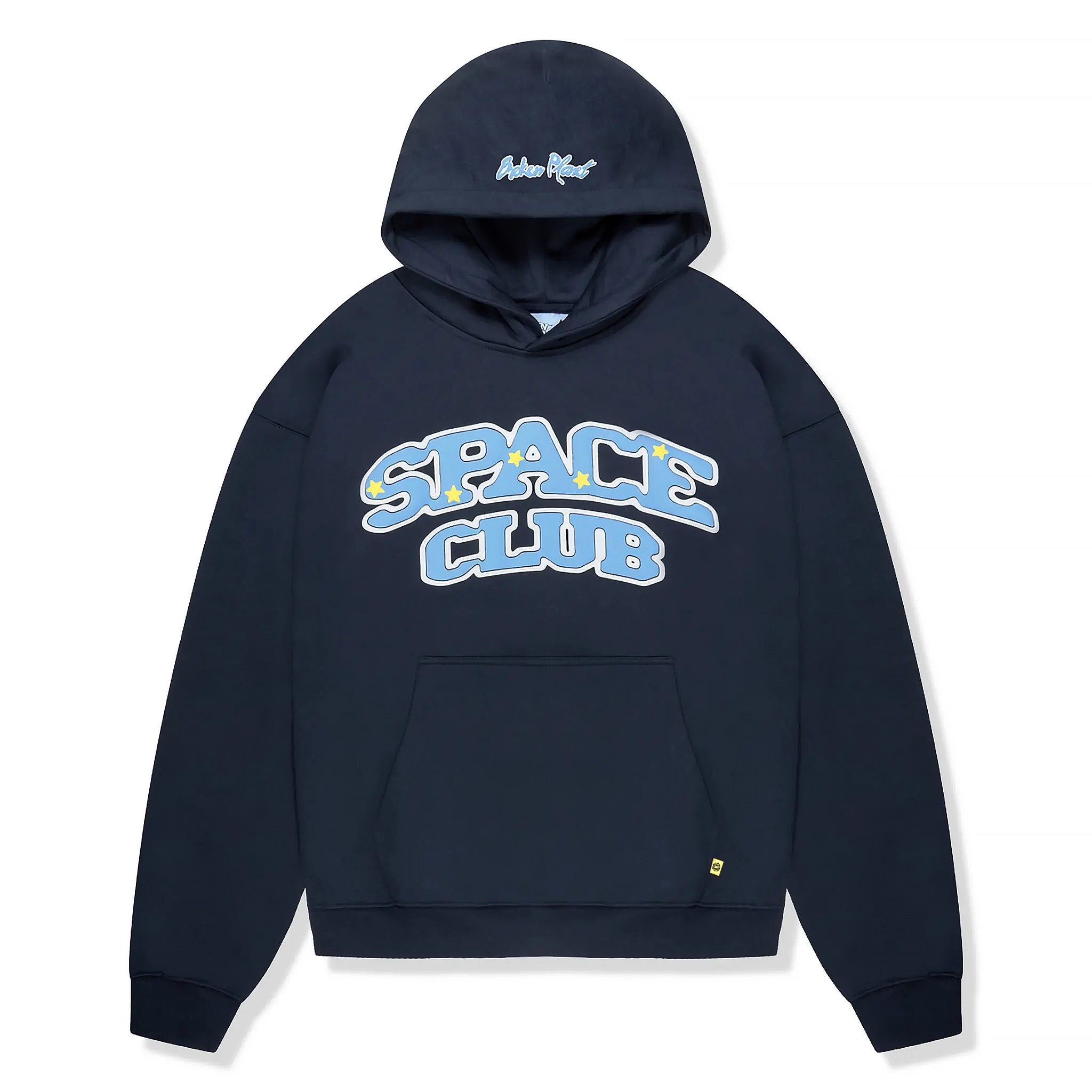 Front view of Broken Planet Space Club Outerspace Blue Hoodie BP-SC24-H-OUTERSPACE_BLUE