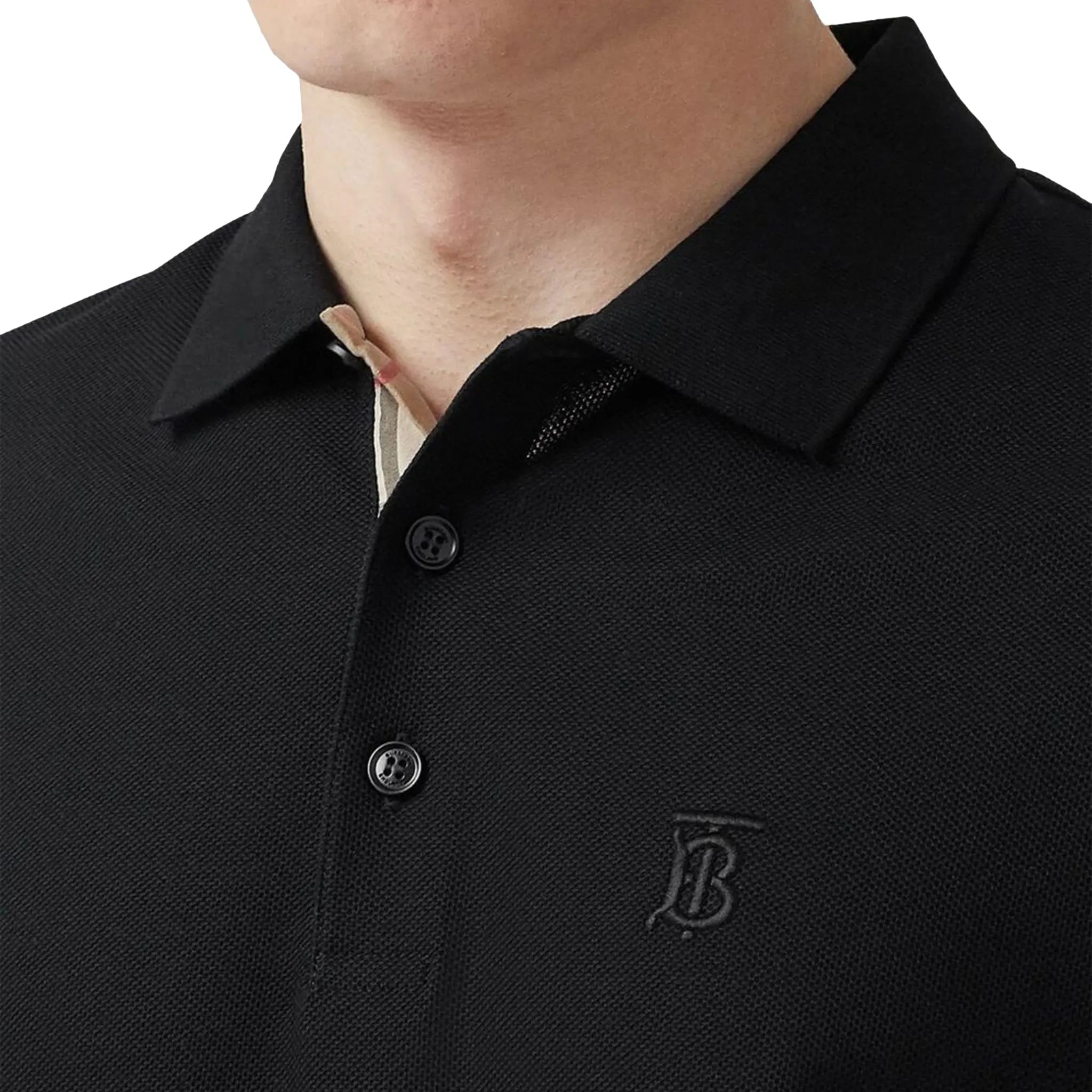 Detail view of Burberry Eddie Logo Piqué Cotton Black Polo Shirt P80552281