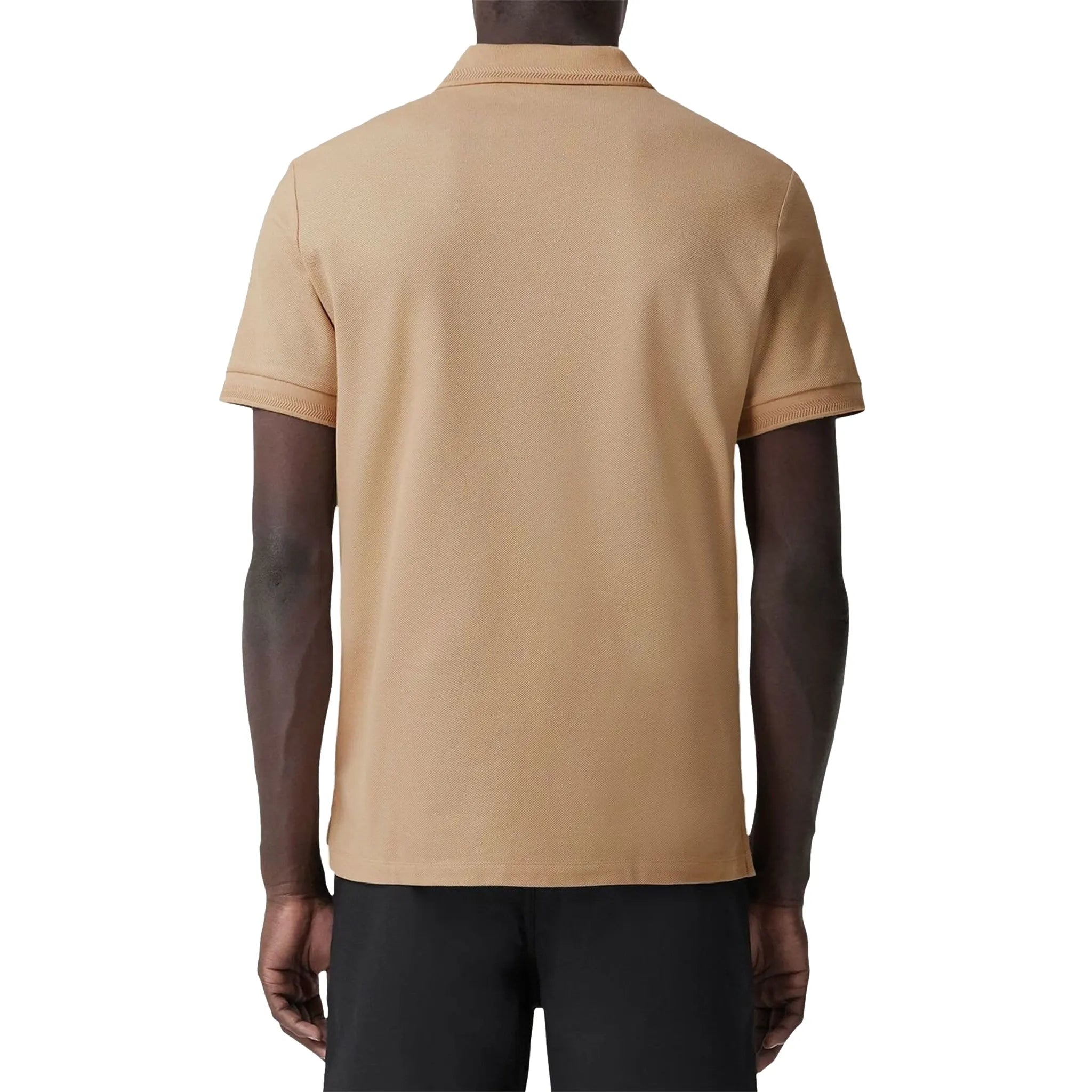 Back view of Burberry Eddie Logo Piqué Cotton Soft Fawn Polo Shirt P80570881