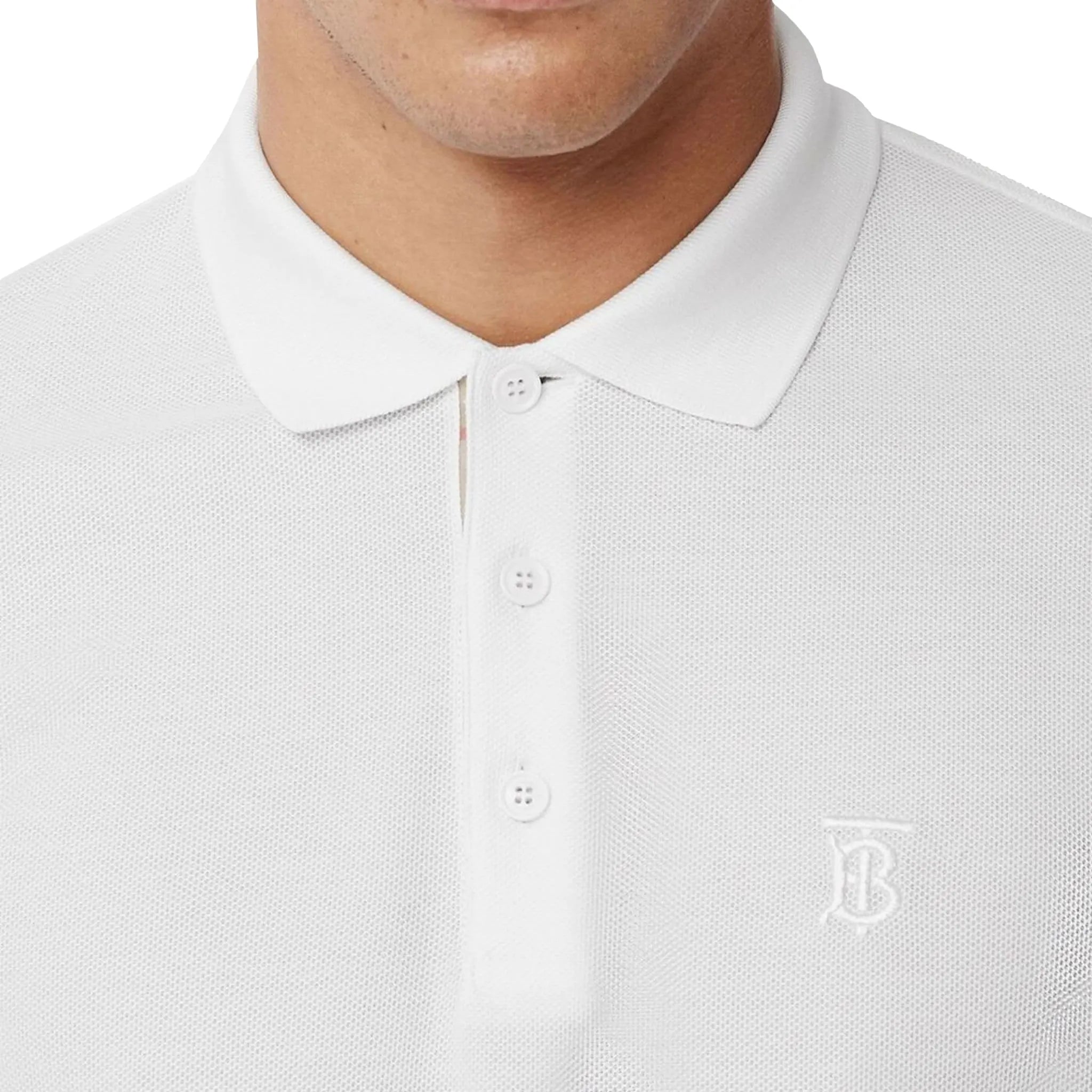 Detail view of Burberry Eddie Logo Piqué Cotton White Polo Shirt P80552291