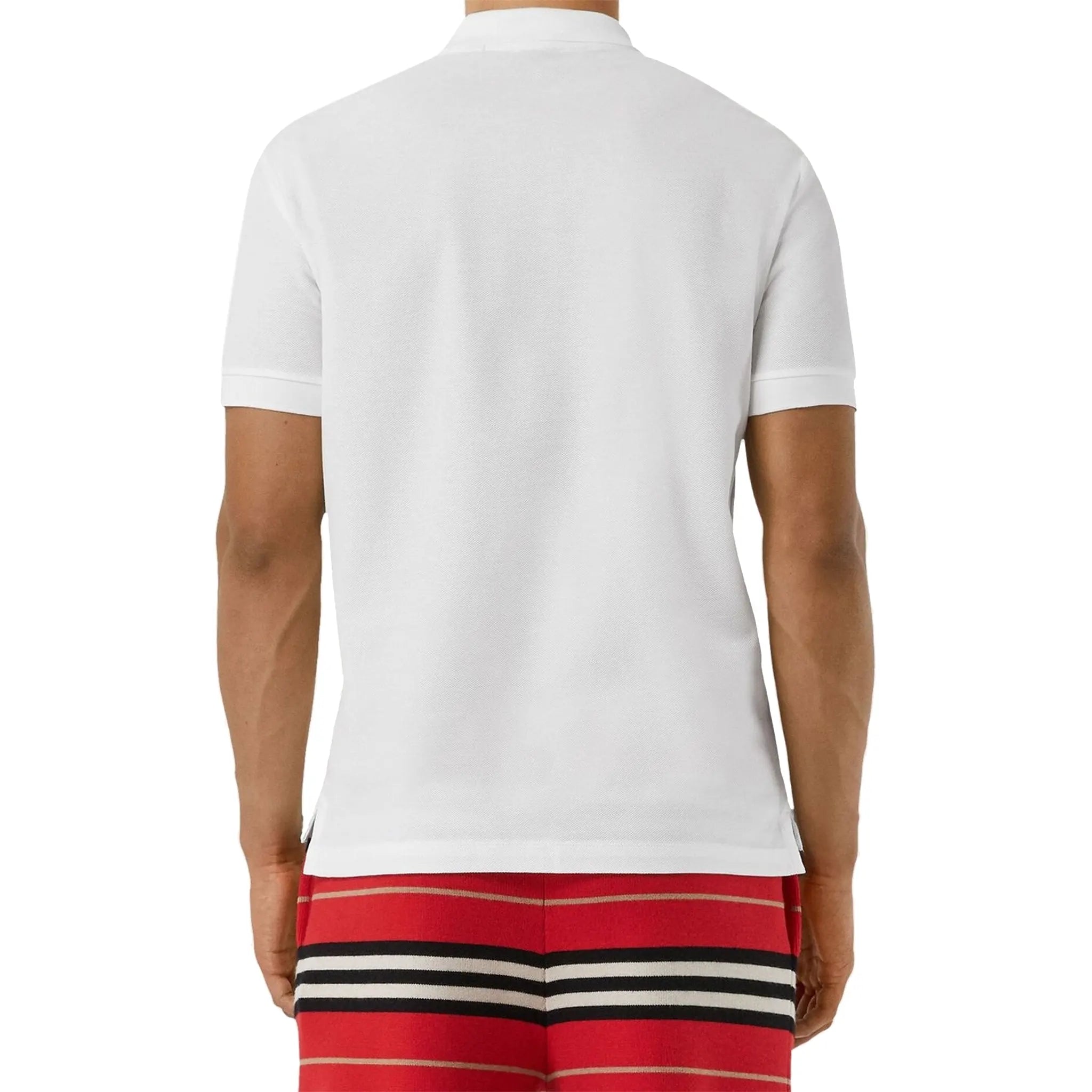 Model Back view of Burberry Eddie Logo Piqué Cotton White Polo Shirt P80552291