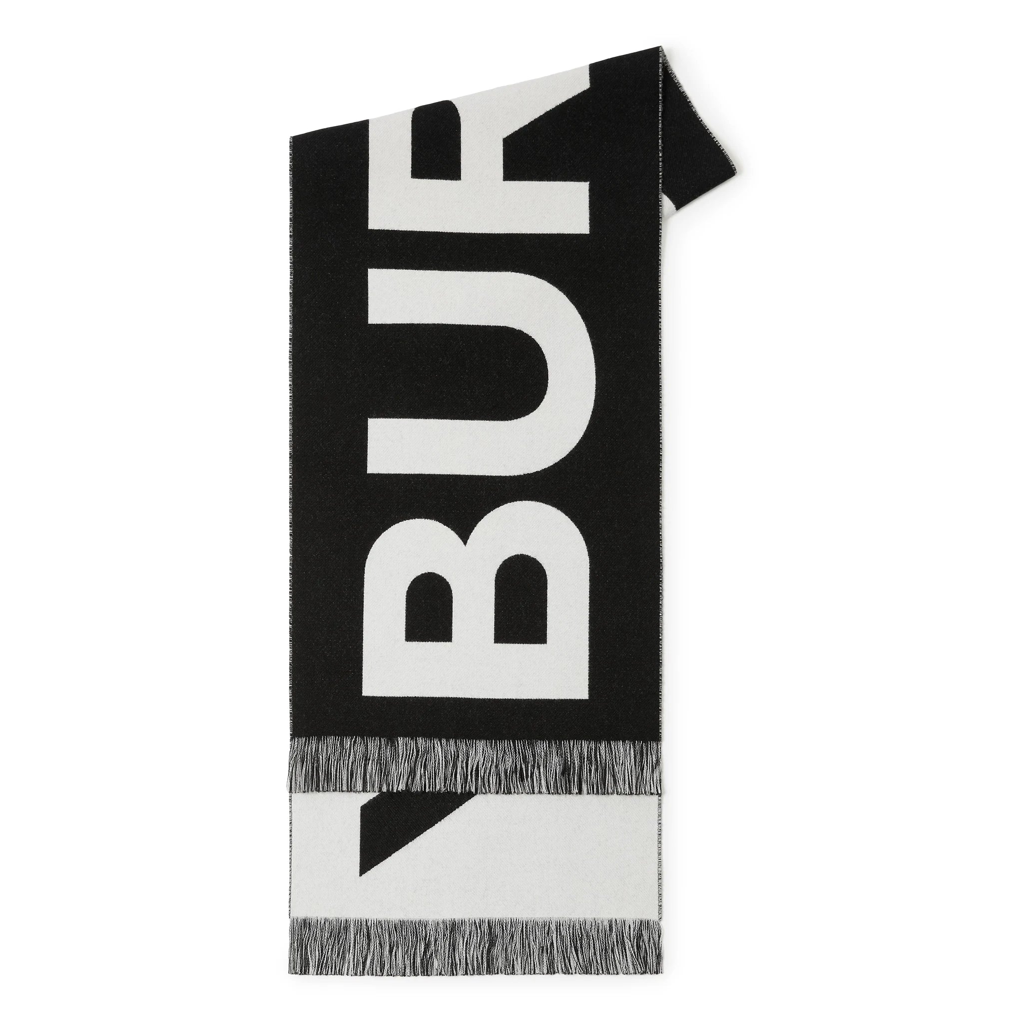 Front view of Burberry Logo Wool Black White Scarf 80542141