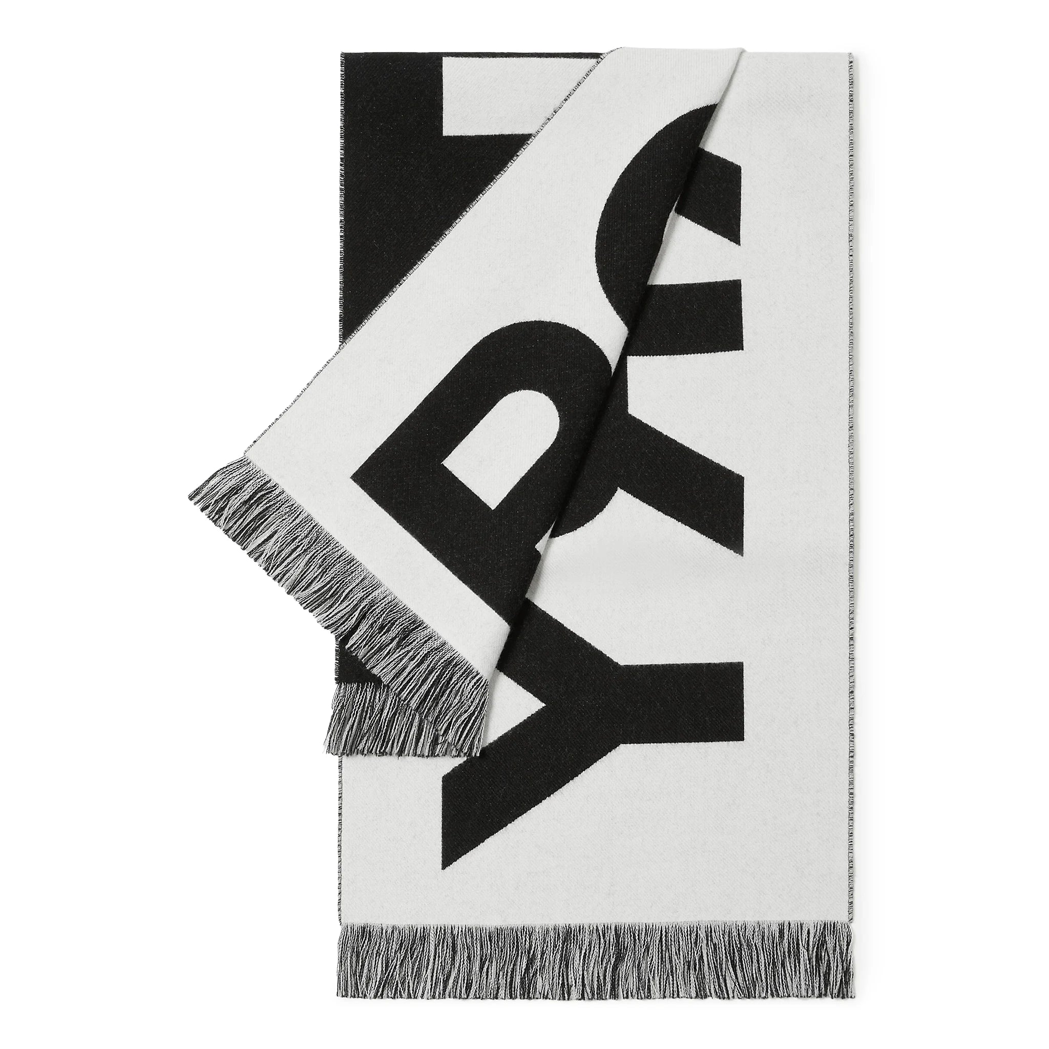 Front view of Burberry Logo Wool Black White Scarf 80542141