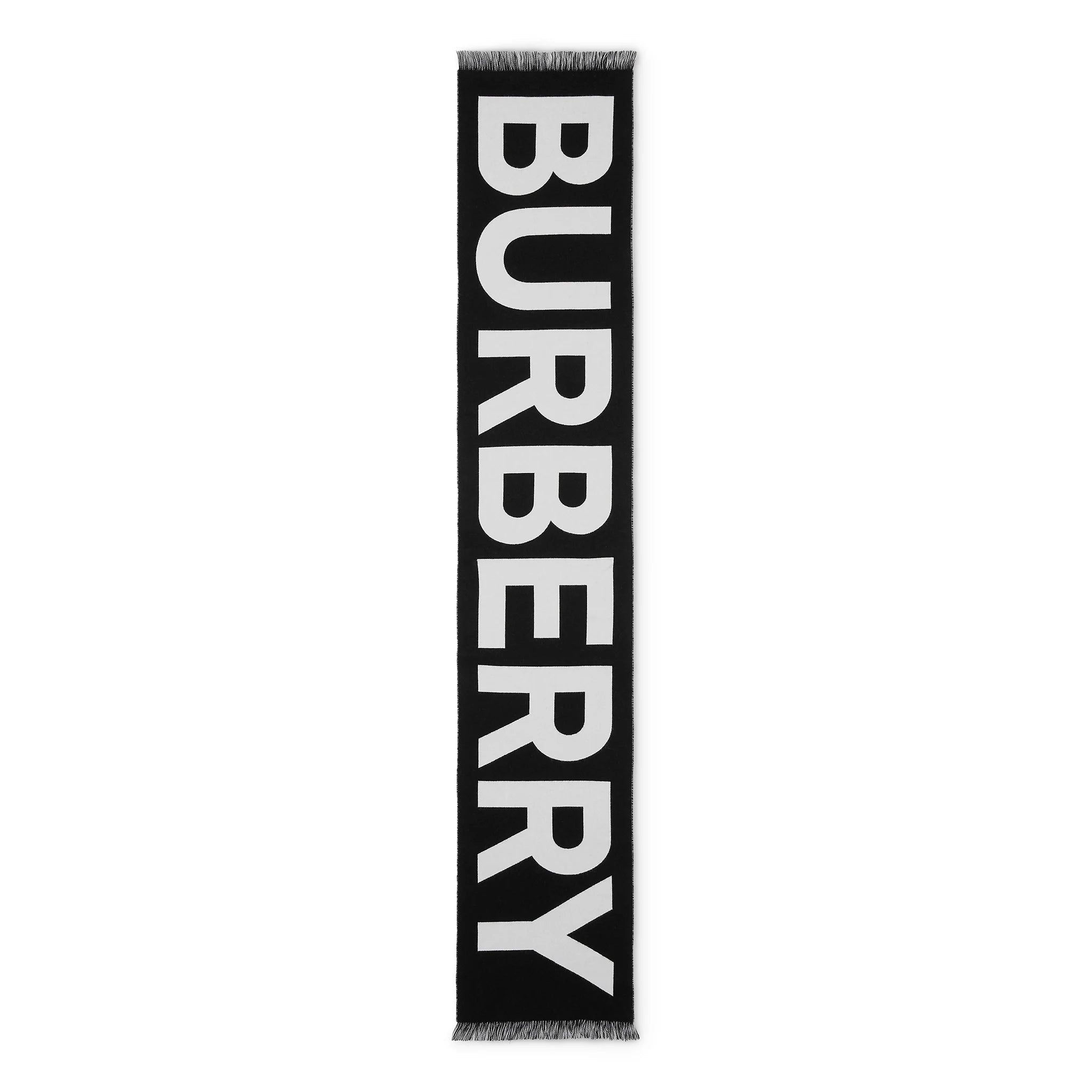 Front view of Burberry Logo Wool Black White Scarf 80542141