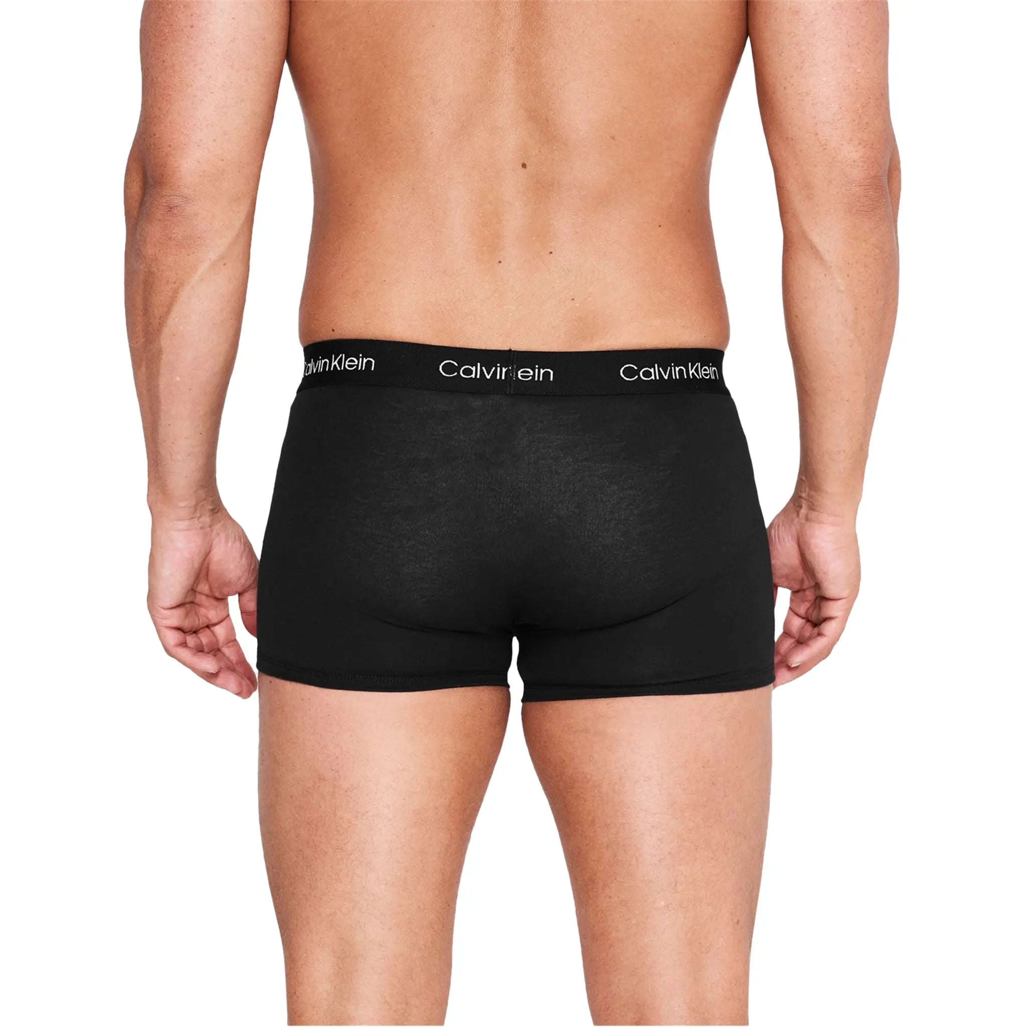 Model Back view of Calvin Klein 2 Pack Black Trunks