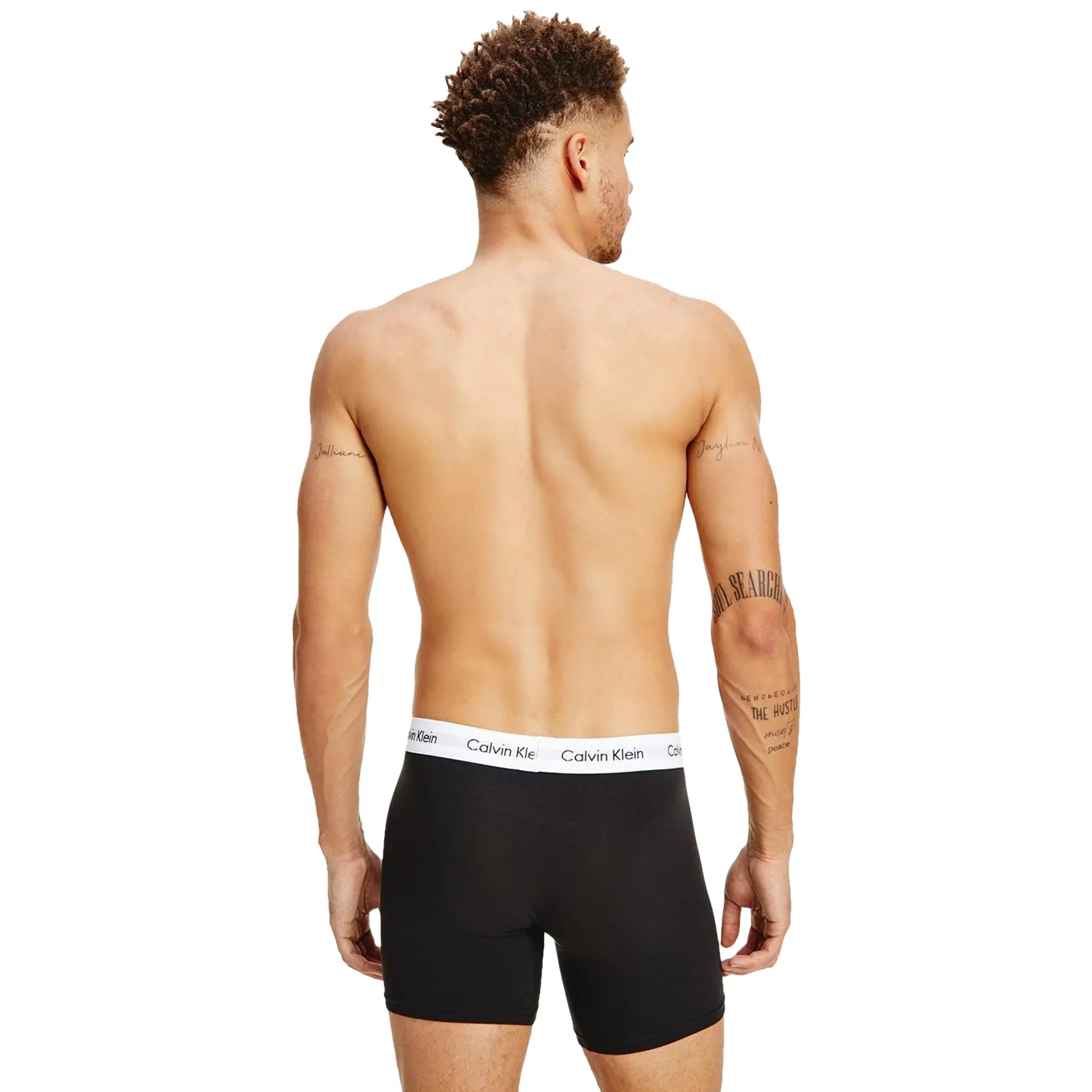 Model Back view of Calvin Klein 3 Pack Black Boxer Briefs