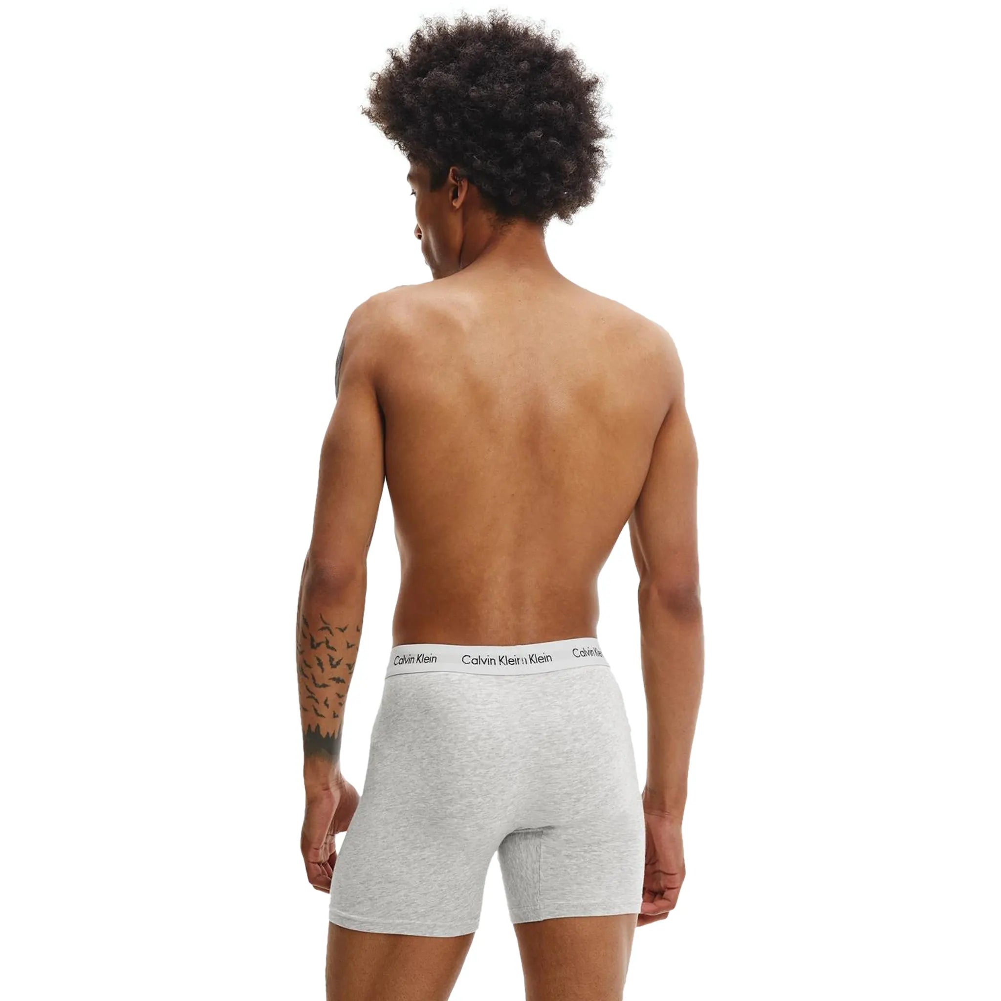 Grey Back view of Calvin Klein 3 Pack White Black Grey Boxer Briefs