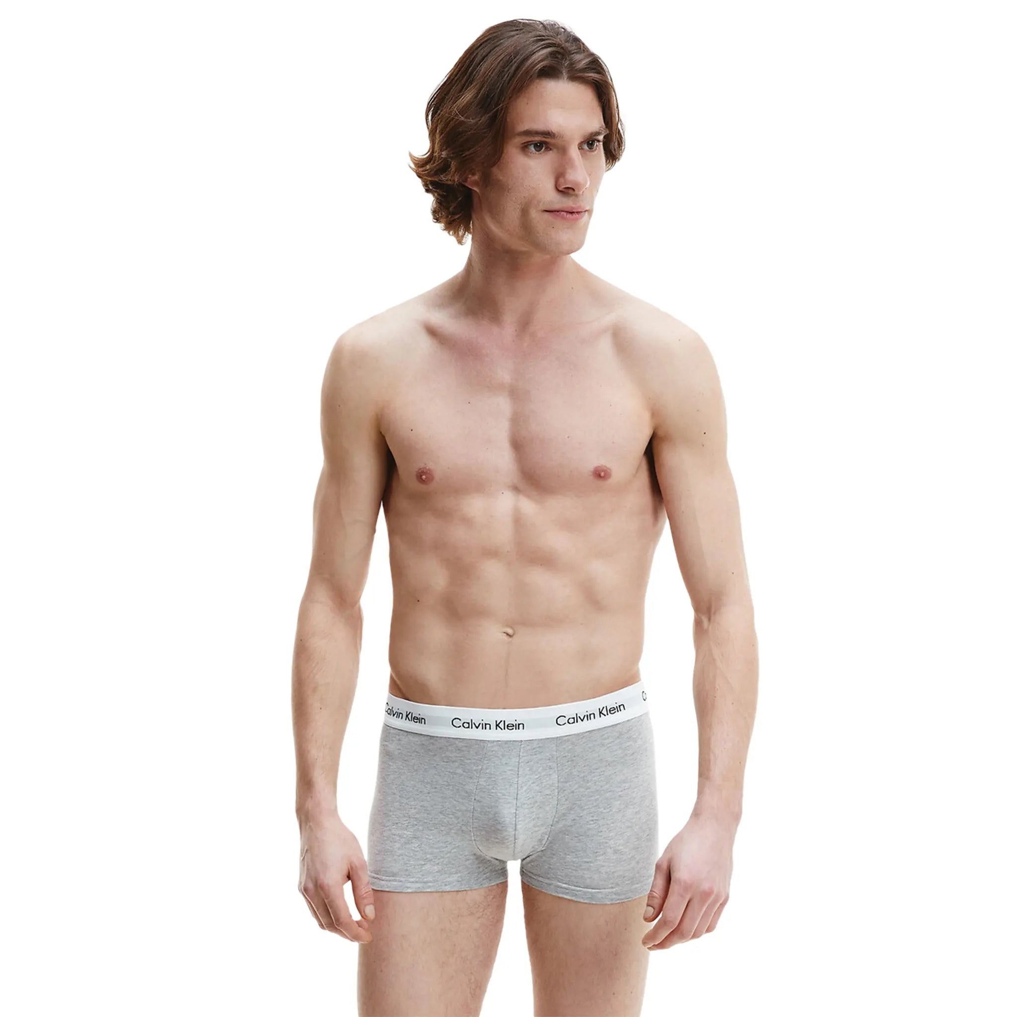 Model front view of Calvin Klein Pack Cotton Stretch Grey Boxers Three Pack