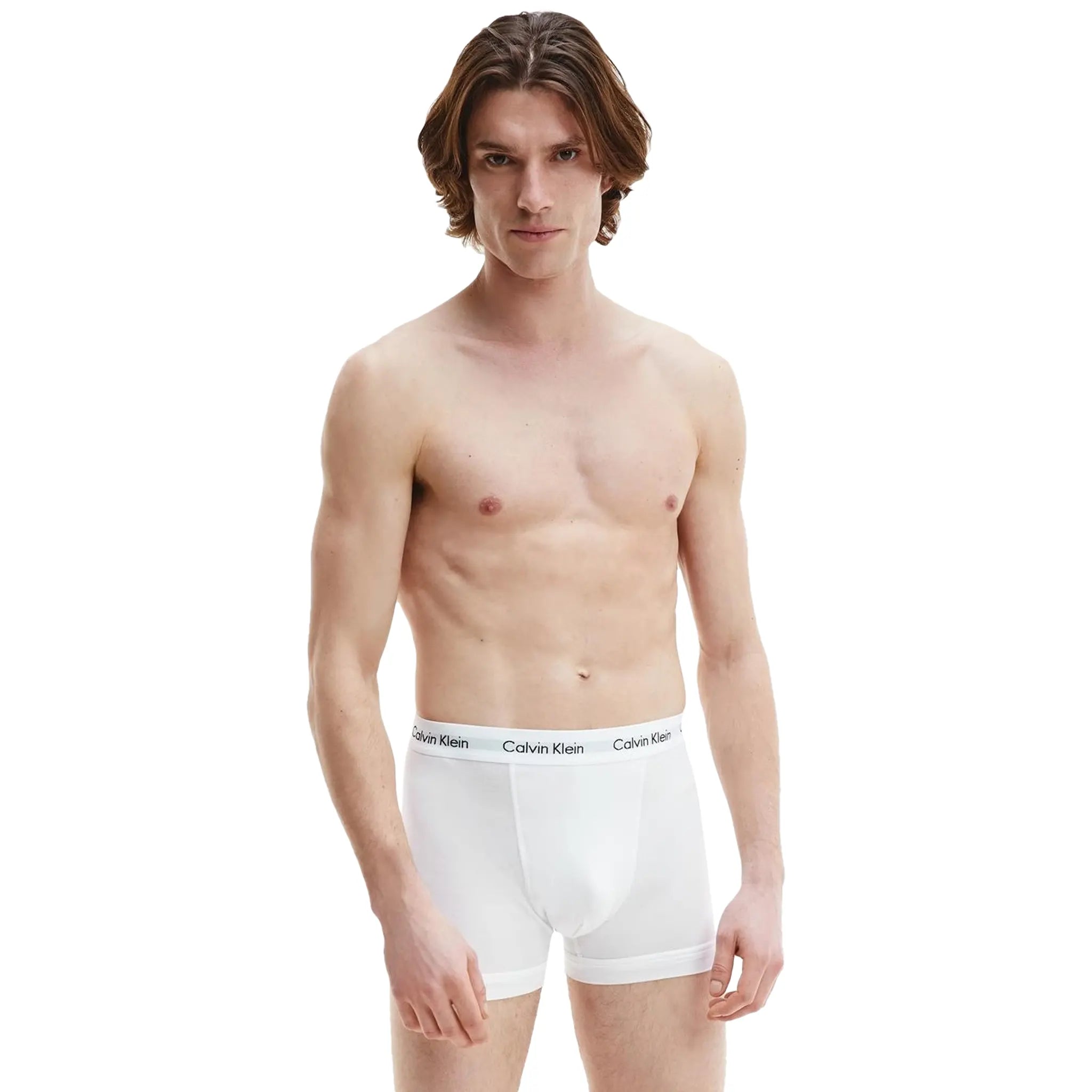 Model White view of Calvin Klein Pack Cotton Stretch White Black Grey Boxer Shorts