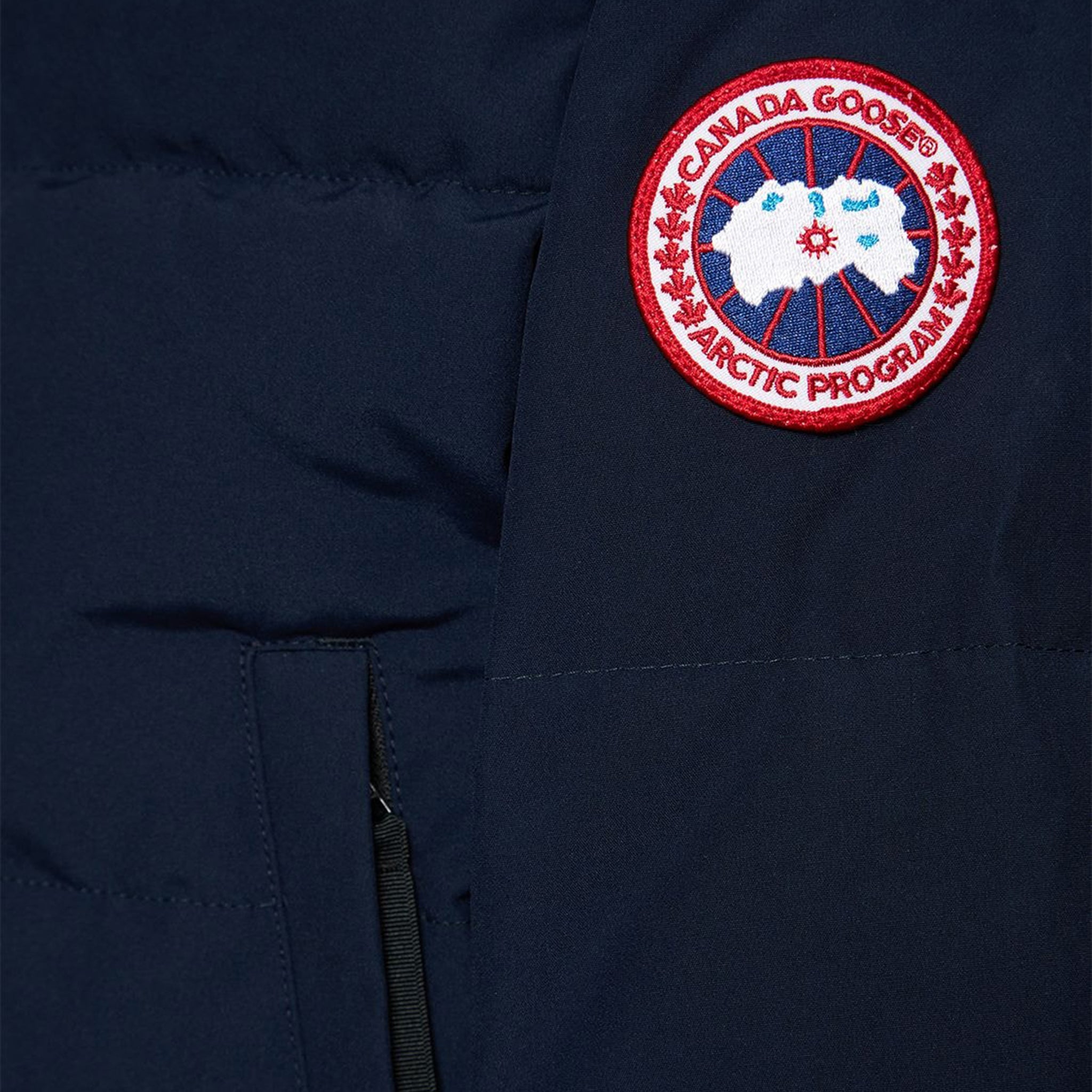 Logo view of Canada Goose Wyndham Atlantic Navy Parka Jacket 2048M63