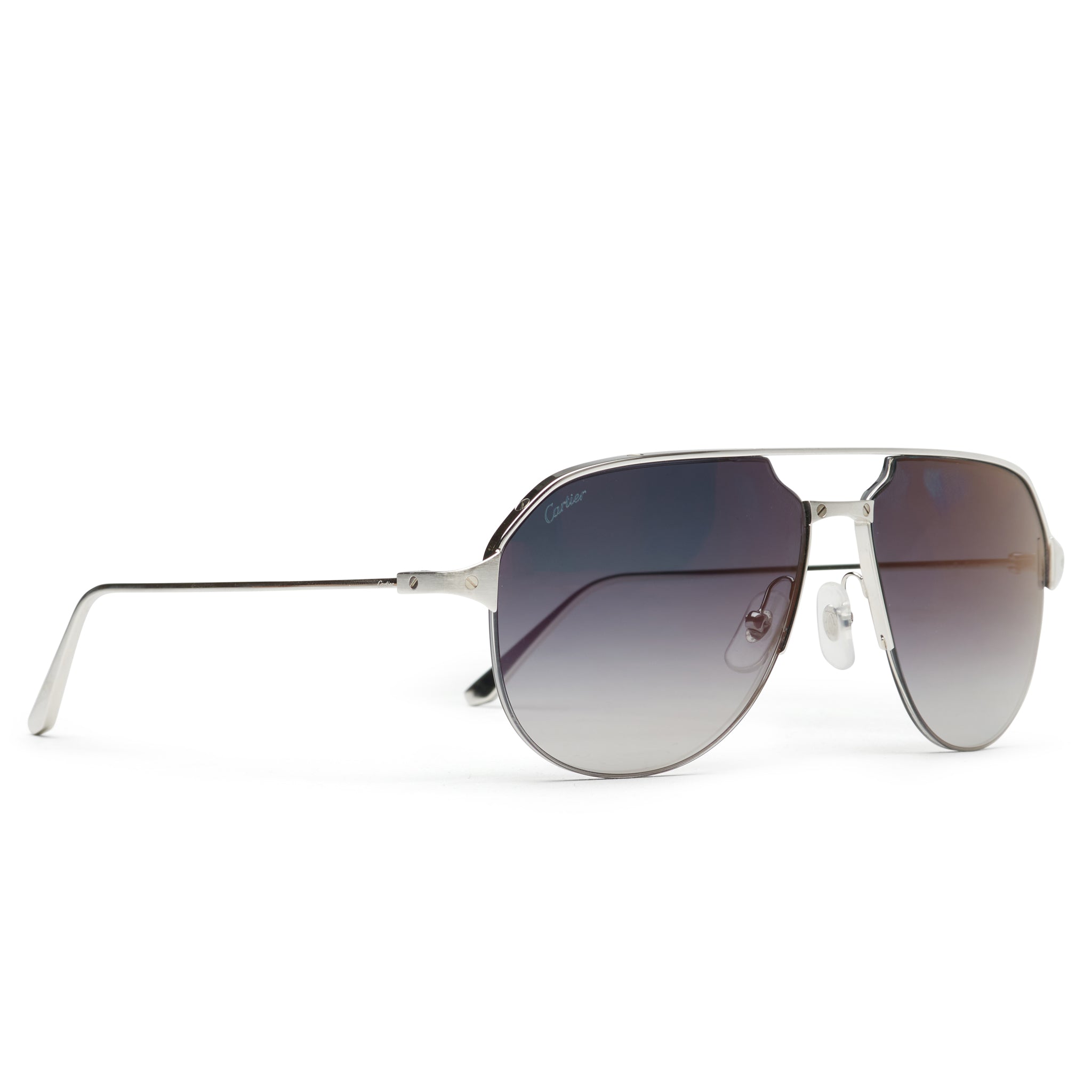 Front side view of Cartier Eyewear CT0229S-004 Santos De Cartier Silver Sunglasses