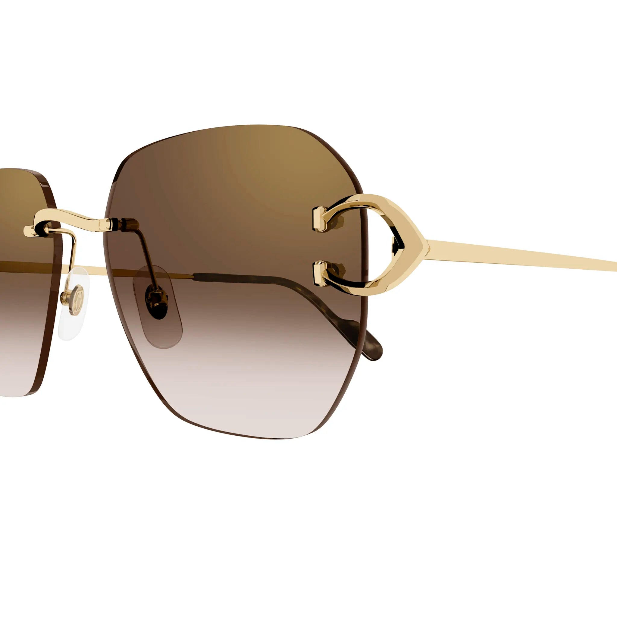 Detail view of Cartier Eyewear CT0394S-002 C Decor Gold Brown Rimless Sunglasses