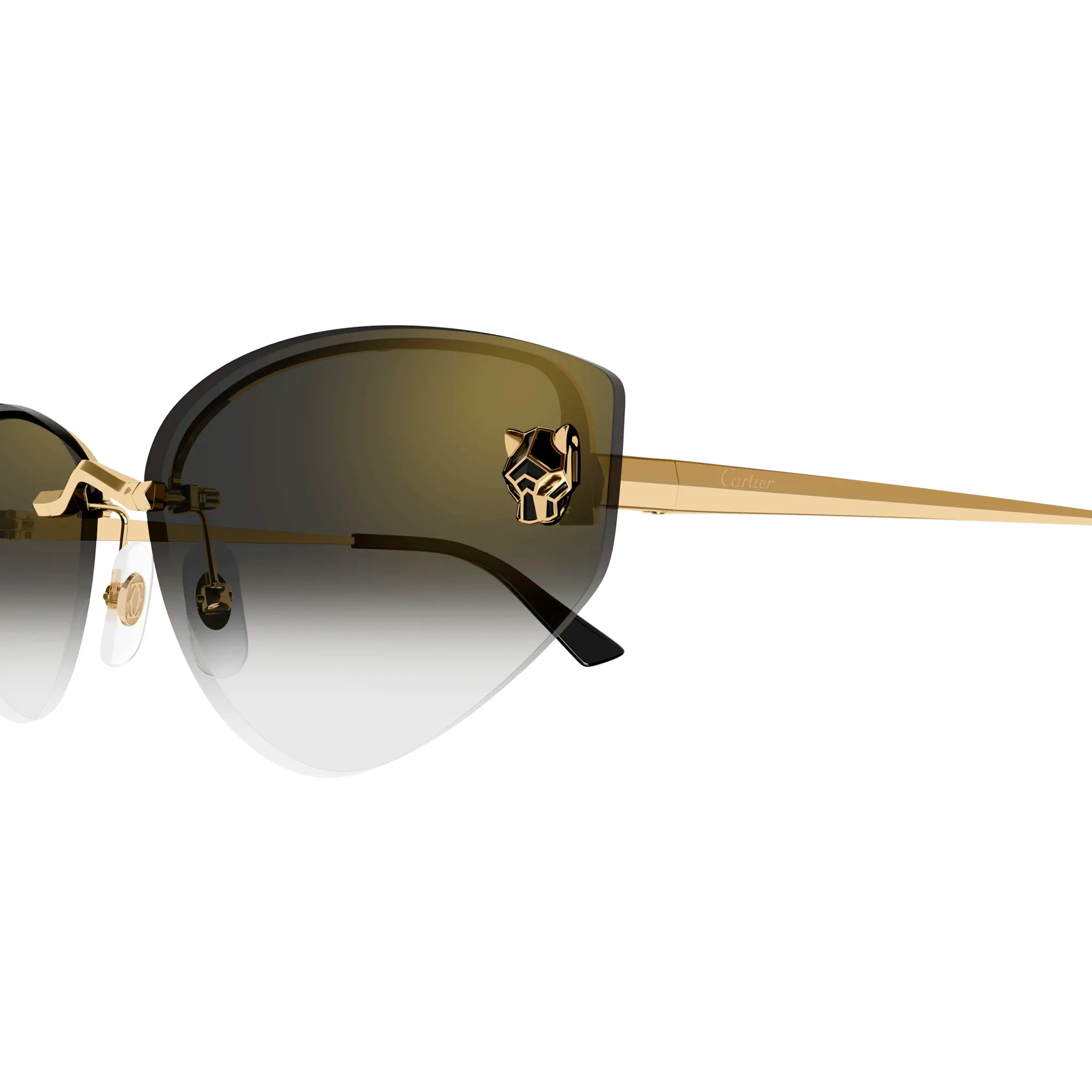 Detail view of Cartier Eyewear CT0431S-001 Panthere De Cartier Gold Grey Sunglasses