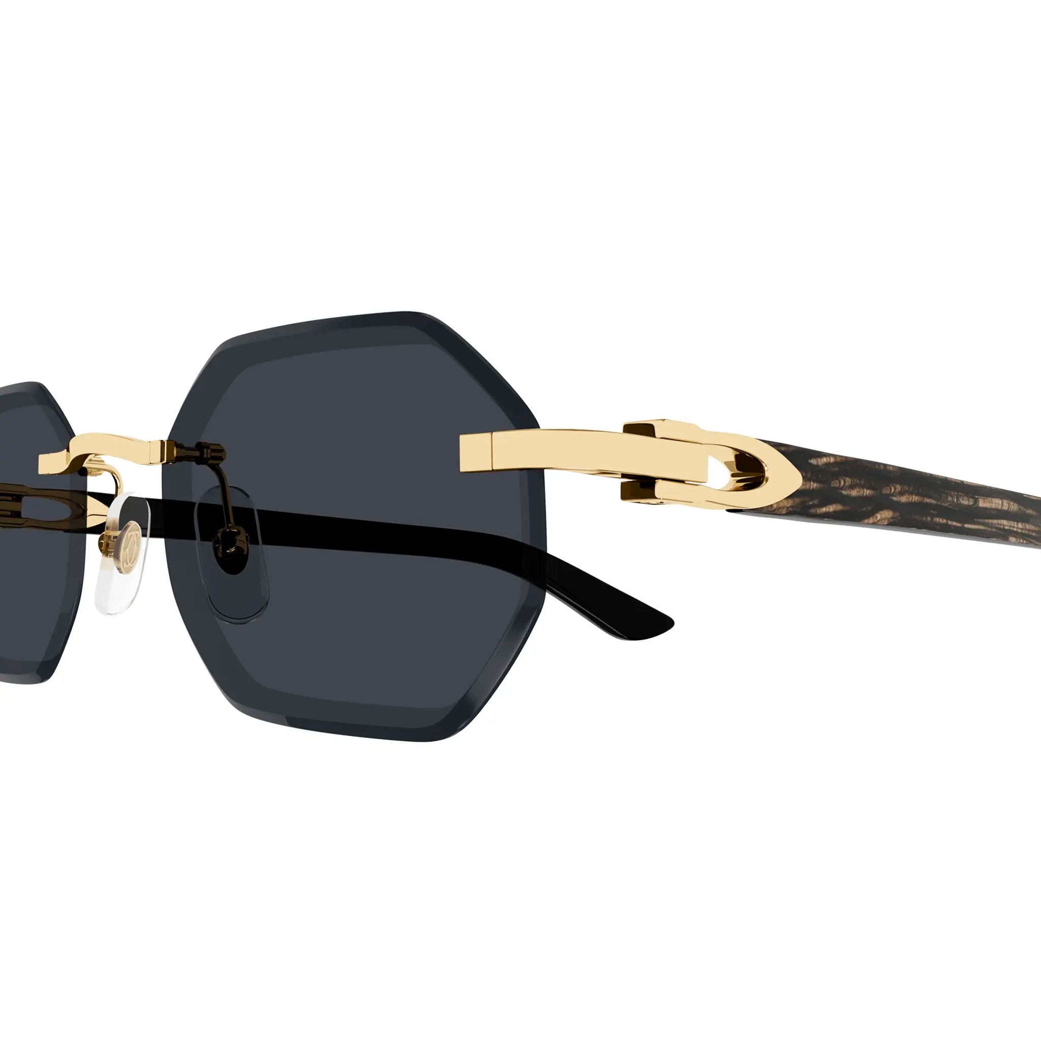 Detail view of Cartier Eyewear CT0439S-001 Gold Grey Rimless Sunglasses