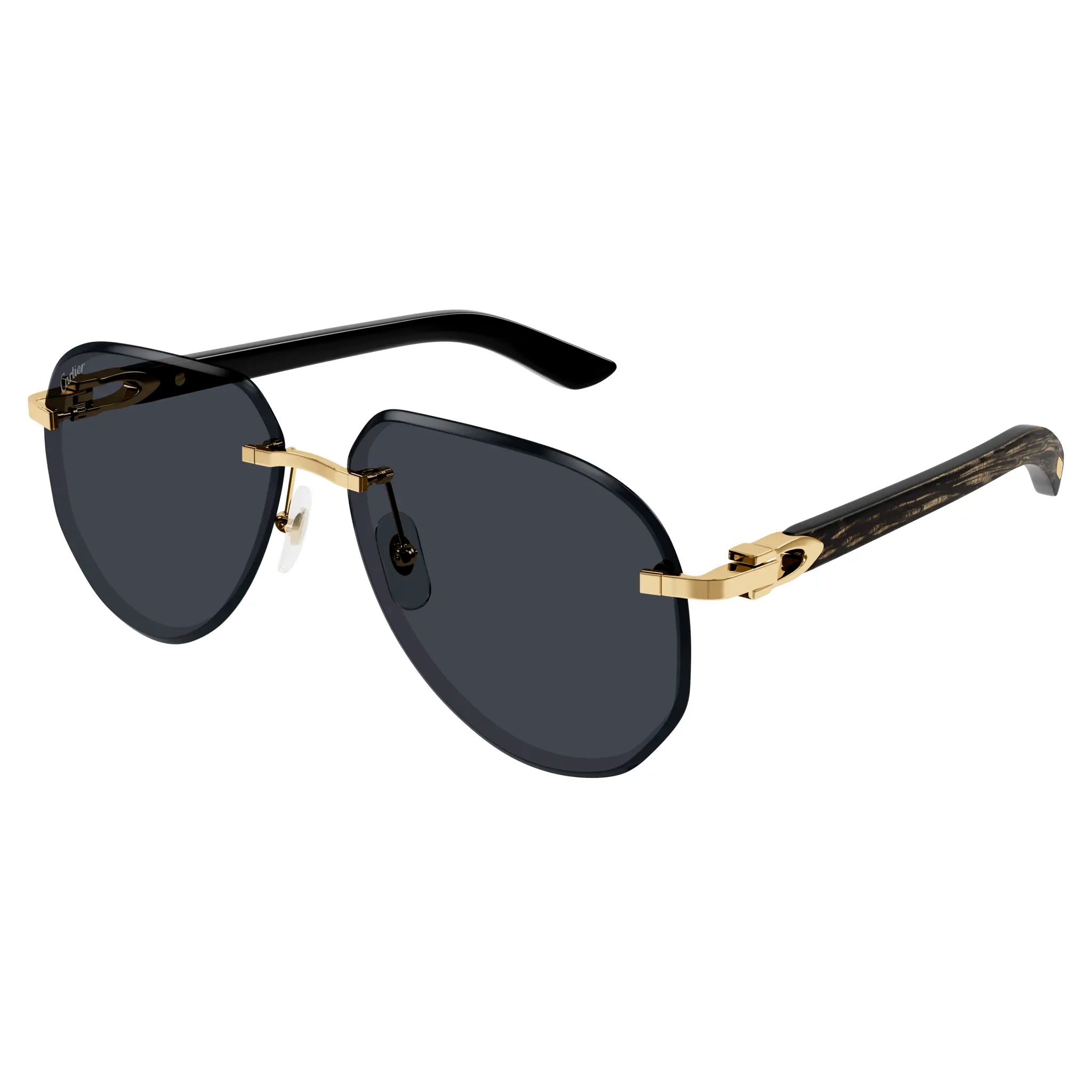 Cartier Eyewear CT0440S-001 Gold Grey Rimless Sunglasses