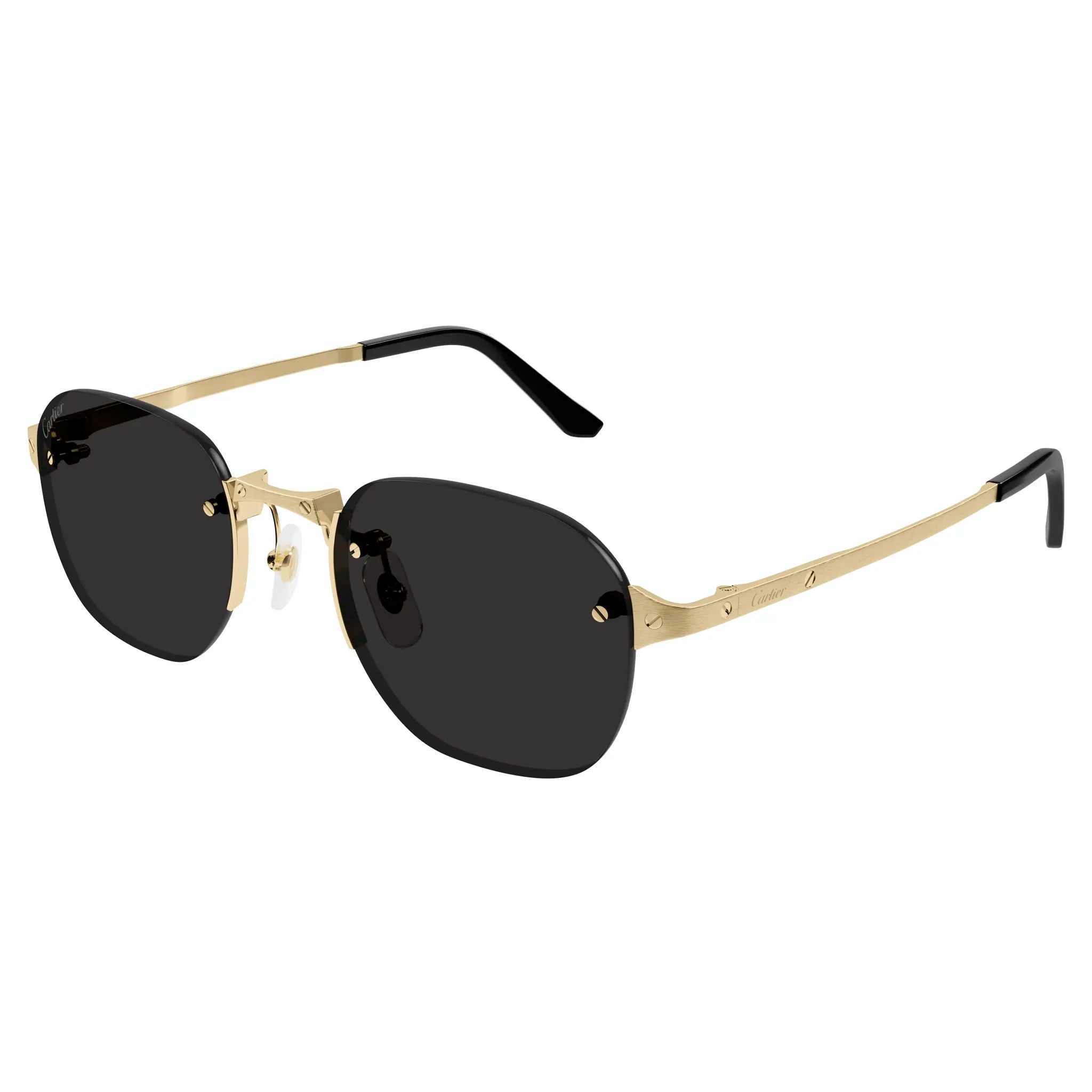 Front Side view of Cartier Eyewear CT0459S-001 Gold Grey Sunglasses