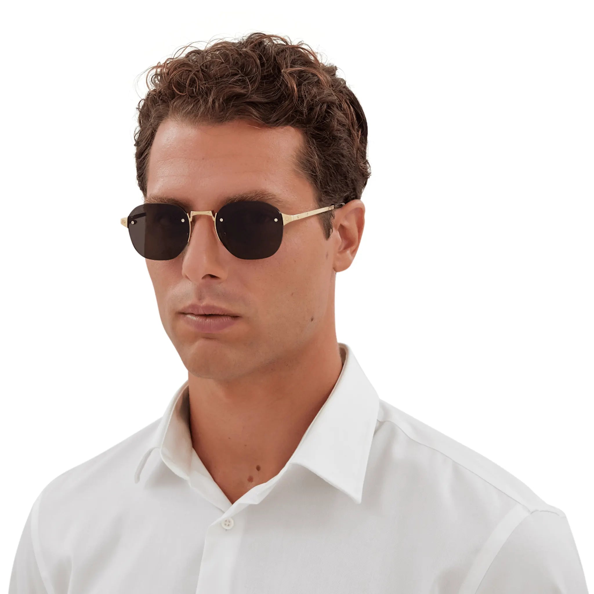 Model view of Cartier Eyewear CT0459S-001 Gold Grey Sunglasses