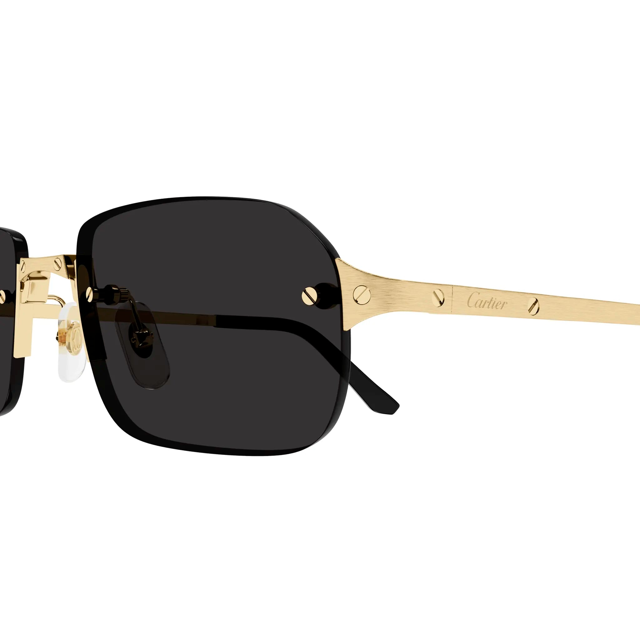 Close Up view of Cartier Eyewear CT0460S-001 Gold Grey Sunglasses