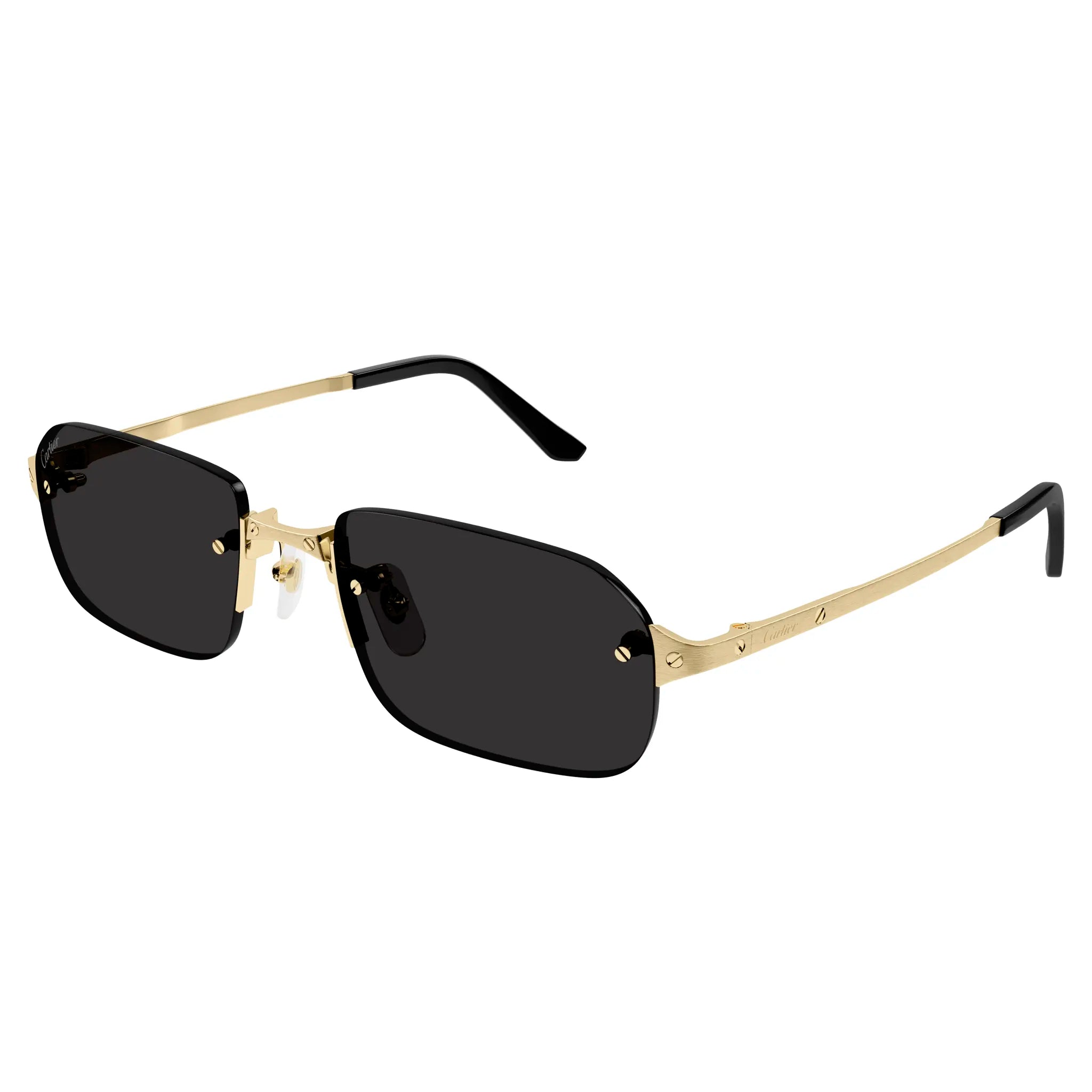 Front Side view of Cartier Eyewear CT0460S-001 Gold Grey Sunglasses