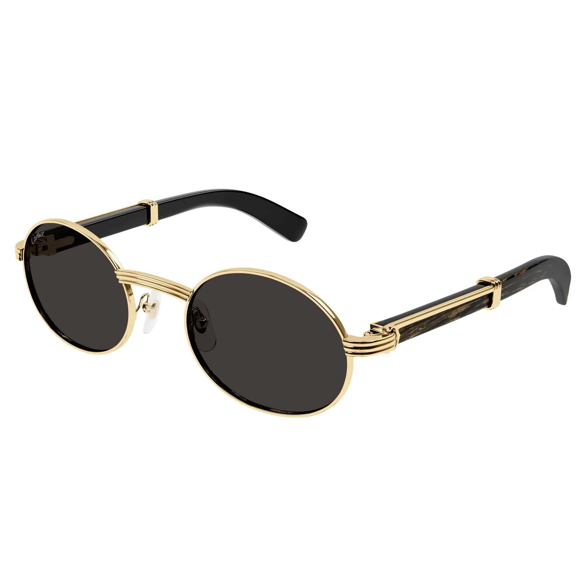 Front Side view of Cartier Eyewear CT0464S-001 Gold Grey Sunglasses