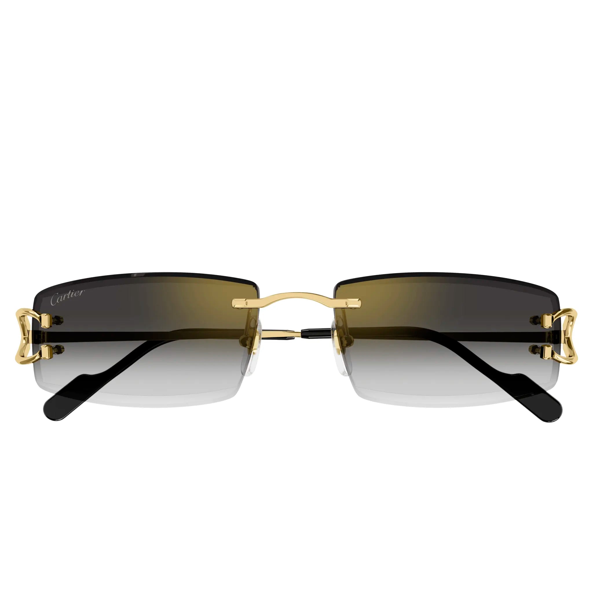 Folded view of Cartier Eyewear CT0465S-001 Gold Grey Rimless Sunglasses