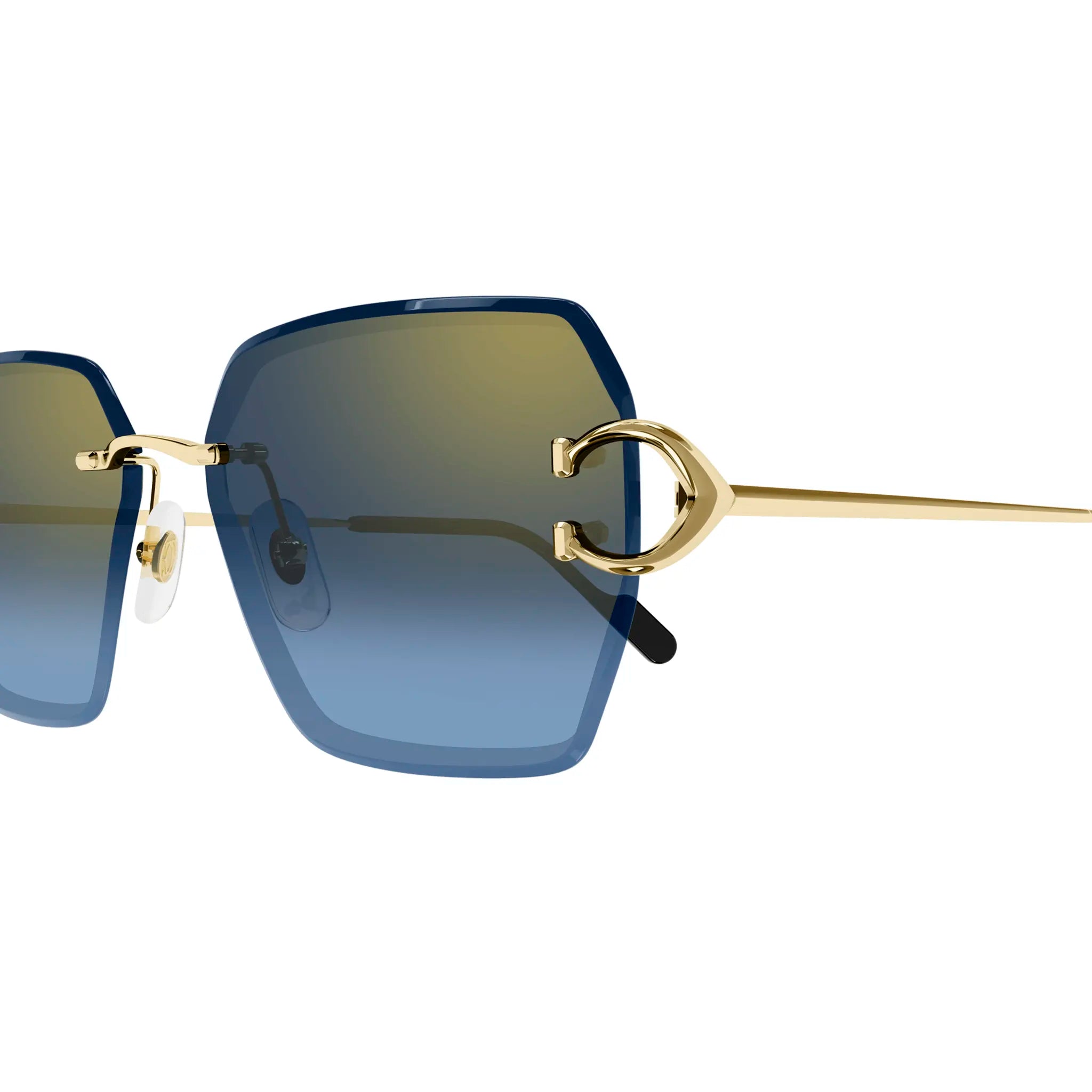 Detail view of Cartier Eyewear CT0466S-002 Gold Blue Sunglasses