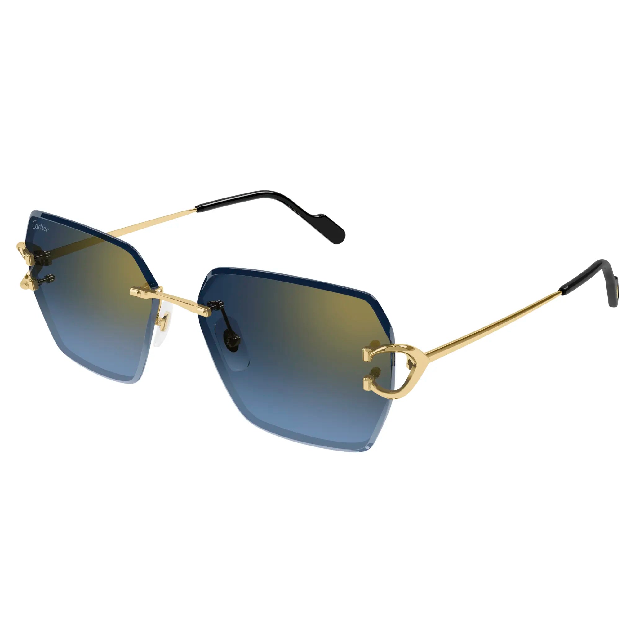 Front side view of Cartier Eyewear CT0466S-002 Gold Blue Sunglasses