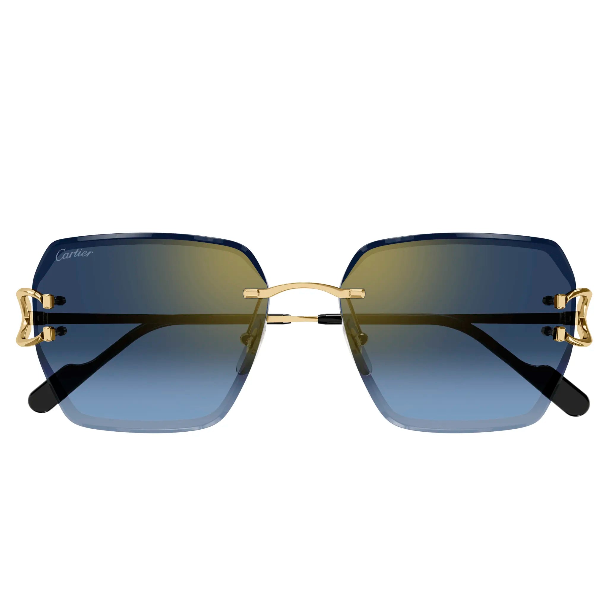 Front view of Cartier Eyewear CT0466S-002 Gold Blue Sunglasses