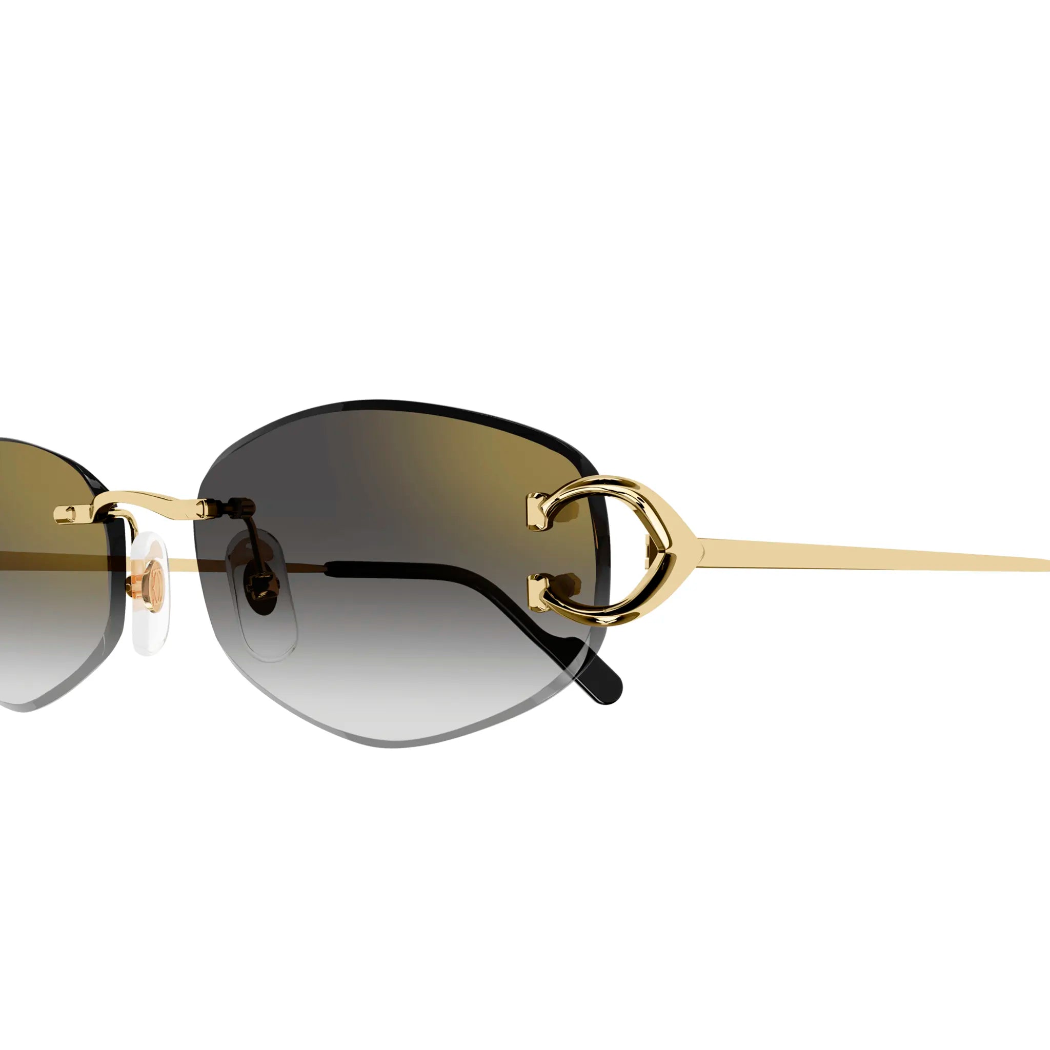 Close Up view of Cartier Eyewear CT0467S-001 Gold Grey Sunglasses