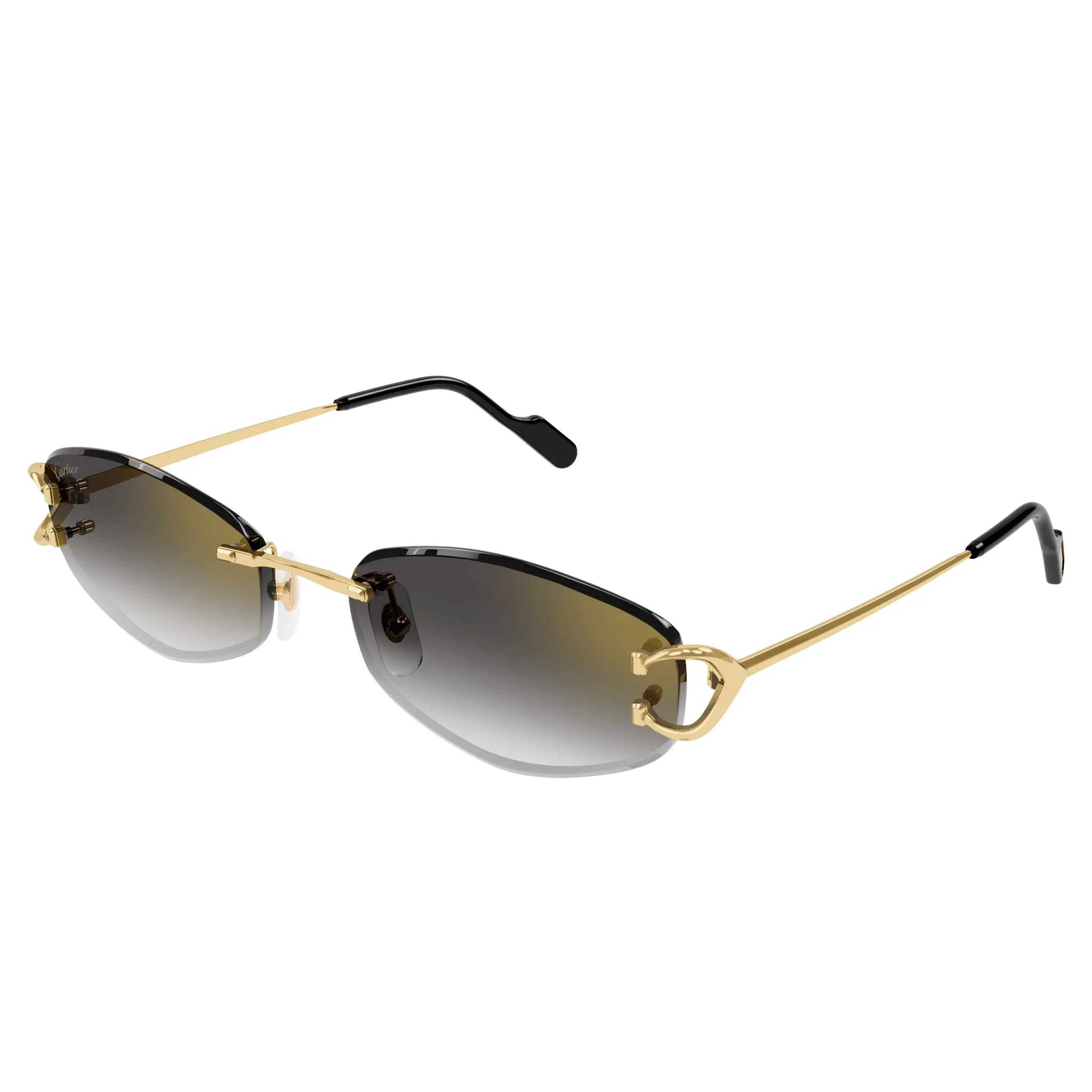 Front Side view of Cartier Eyewear CT0467S-001 Gold Grey Sunglasses