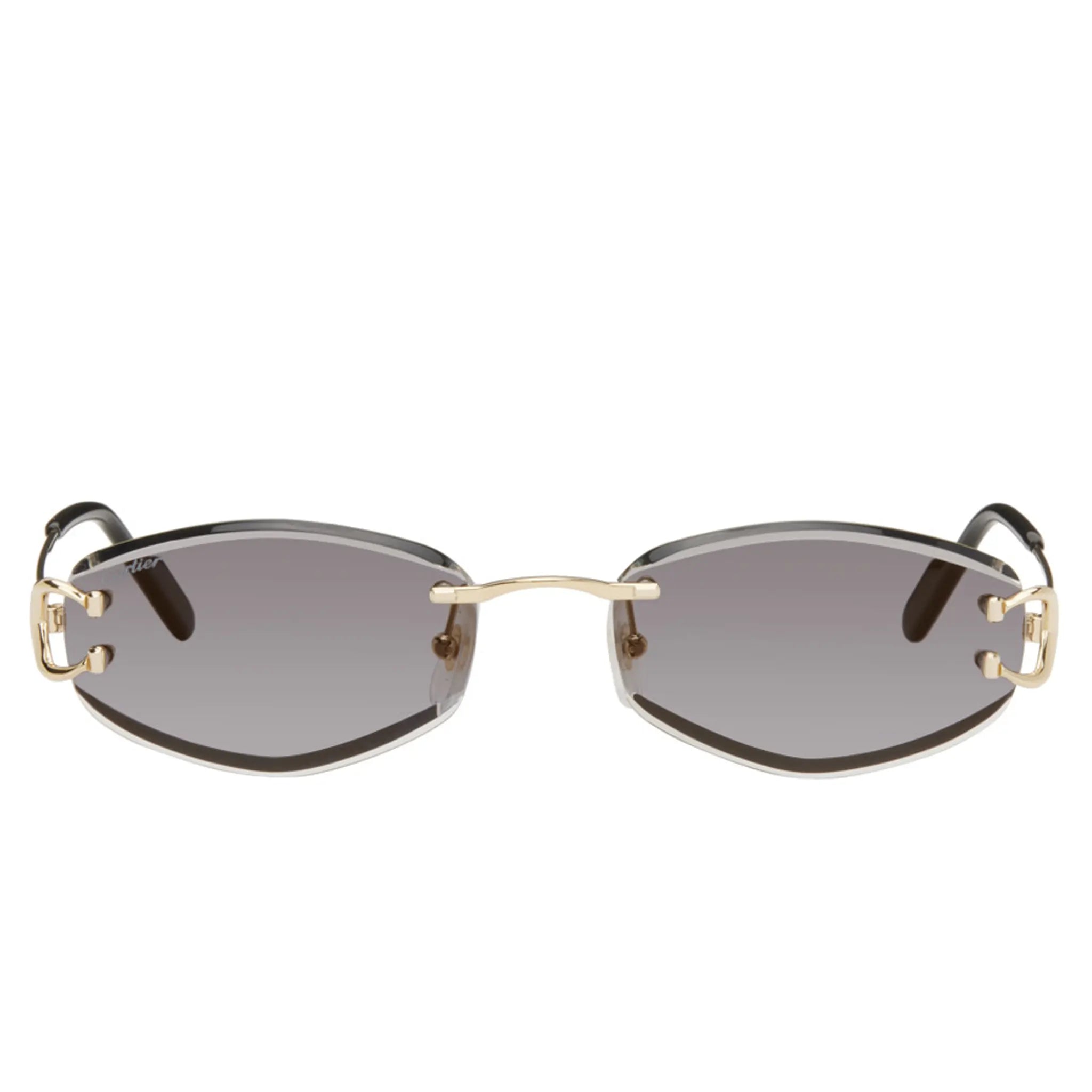 Front view of Cartier Eyewear CT0467S-001 Gold Grey Sunglasses