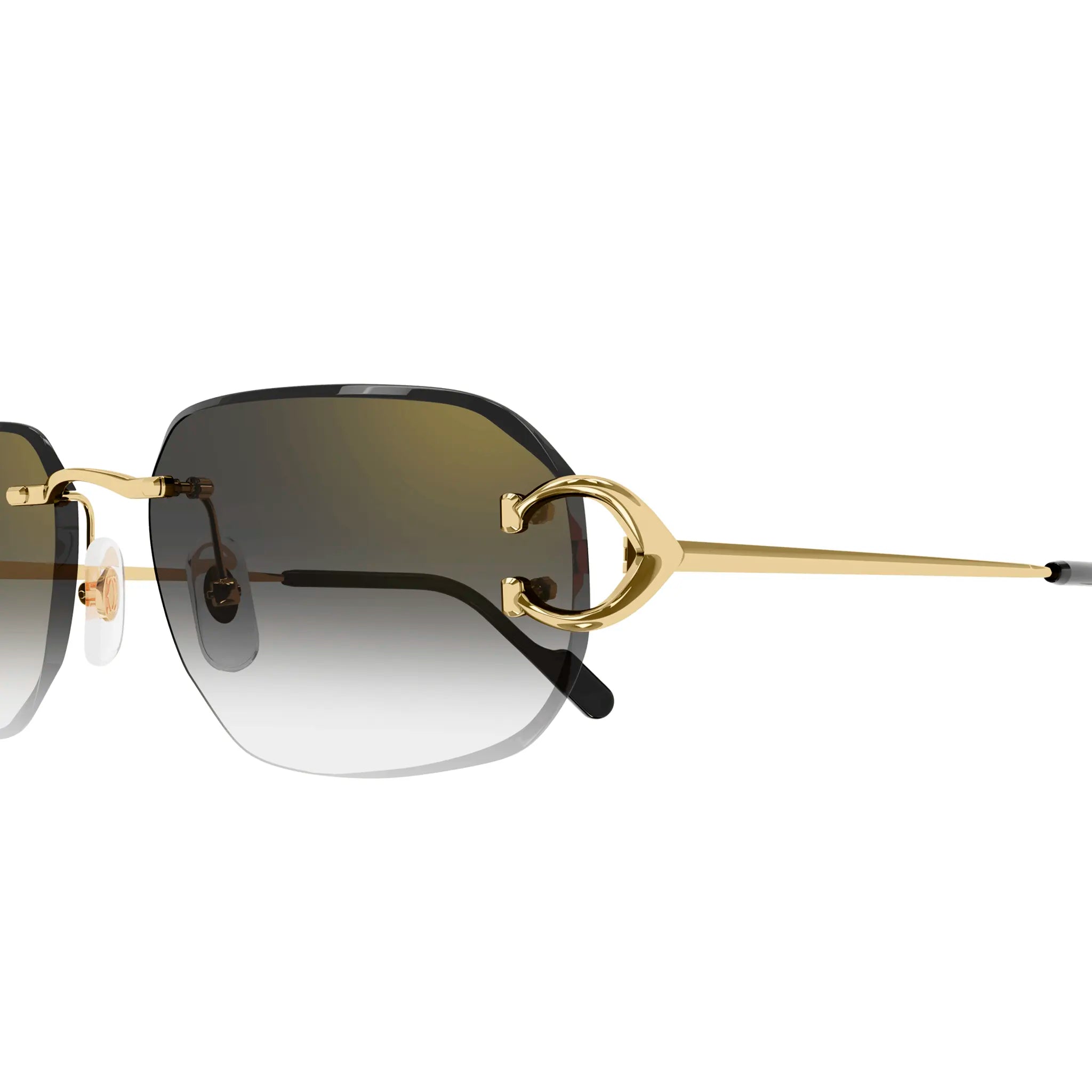 Close Up view of Cartier Eyewear CT0468S-001 Gold Grey Sunglasses