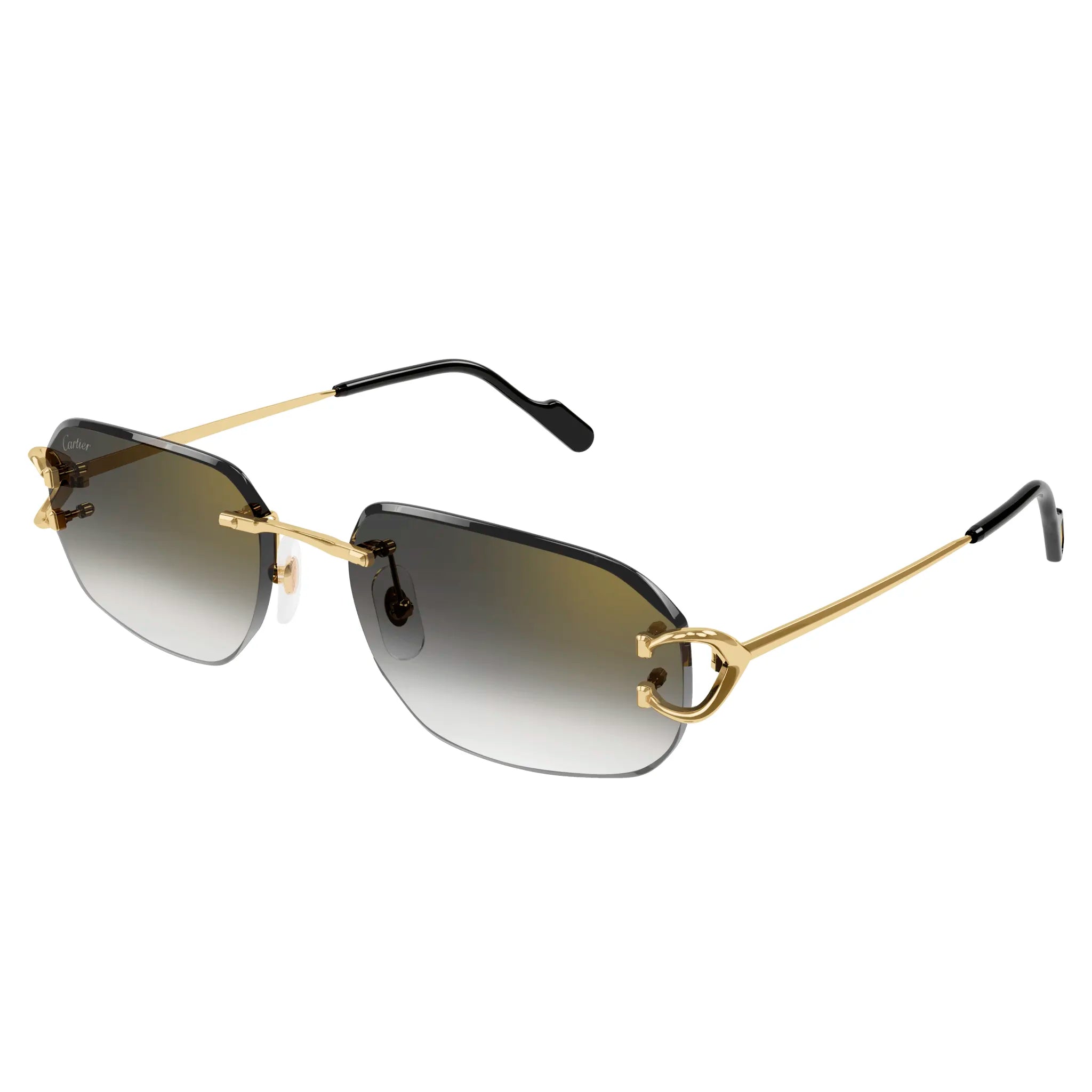 Front Side view of Cartier Eyewear CT0468S-001 Gold Grey Sunglasses